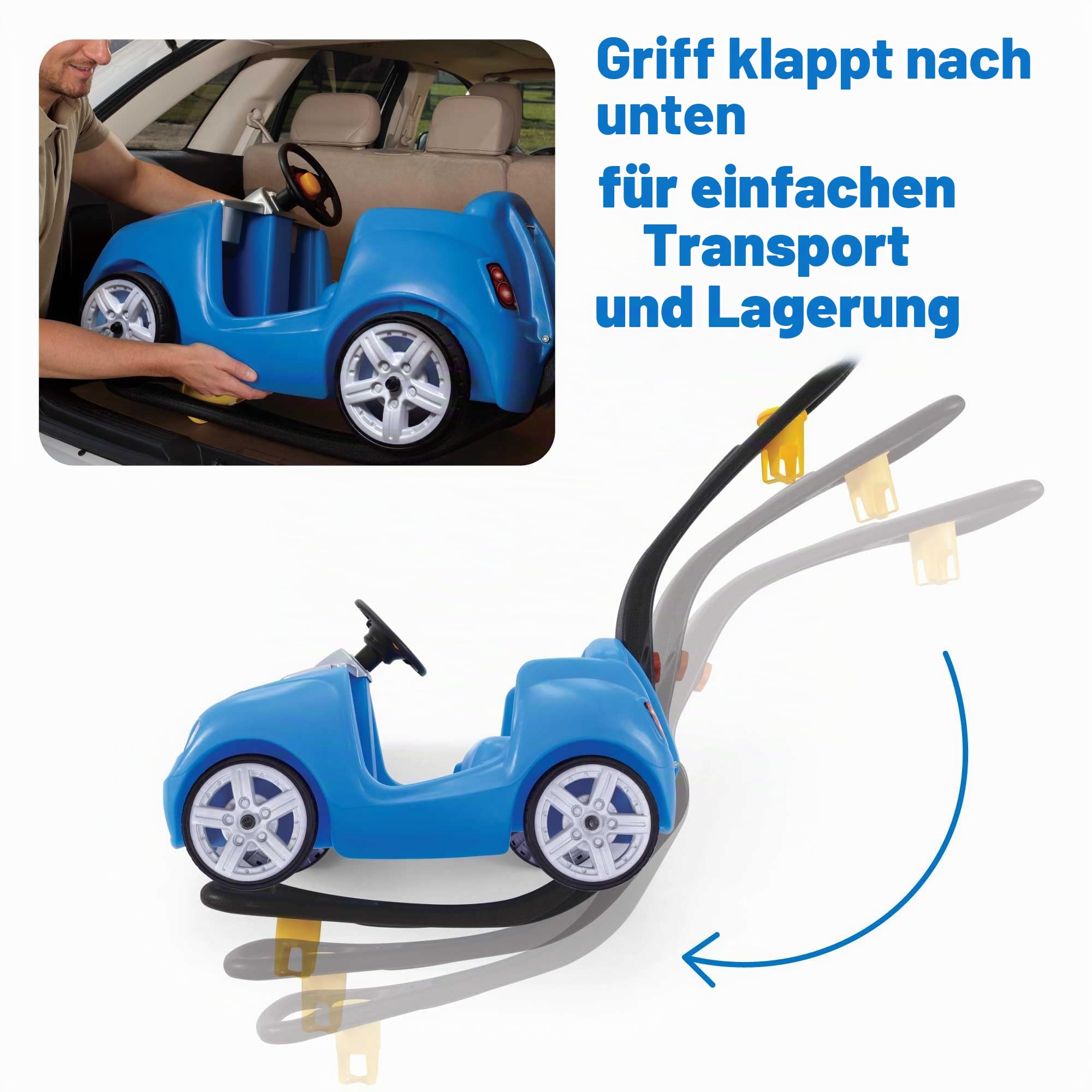 Step2 Whisper Ride Kinderauto/Rutscher in Blau | Spielzeug Auto mit Schiebestange | Kinderfahrzeug/Rutscherauto ab 1.5 Jahre