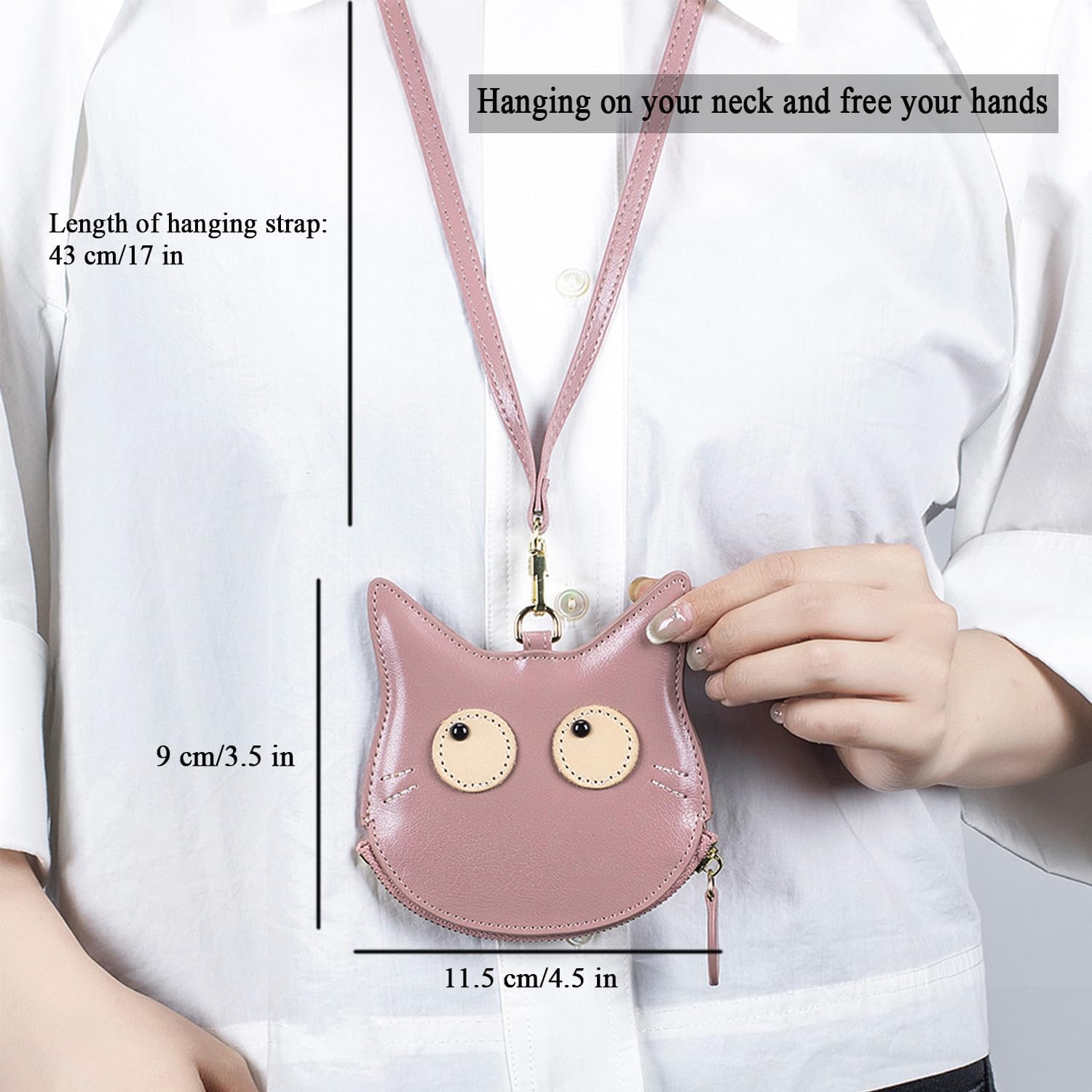 Cat Face Coin Purse Leather Coin Pouch with Cartoon Cat Print 3D Cat Change Pouch with Strap Leather Kitty Money Bag Small Leather Pouch Leather Zipper Coin Purse for Women