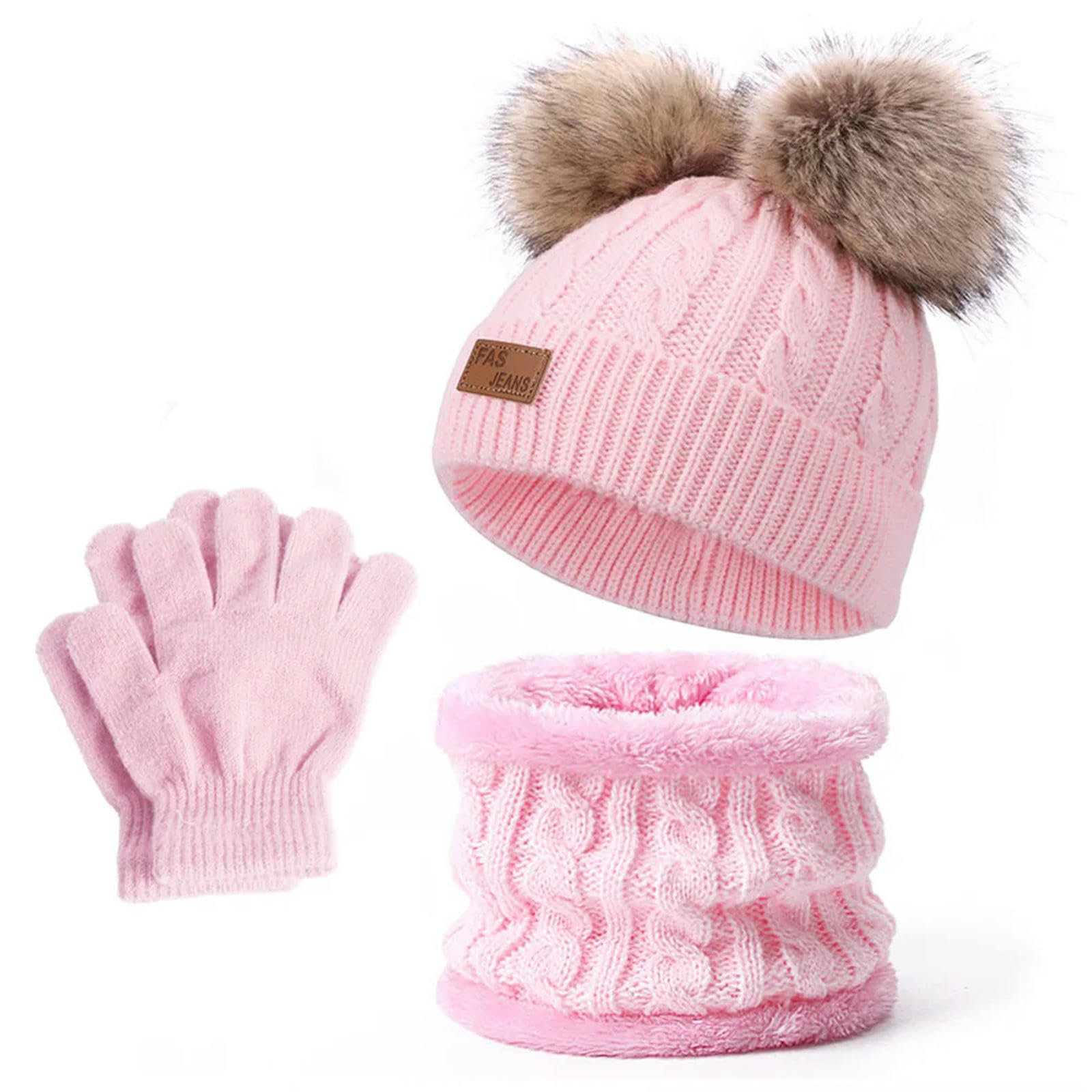 ZONTO wintermütze Kinder Warme Winter Hüte Mit Schals Für Kinder Pompom Hut Kinder Mütze Kappe Jungen Mädchen Strickschal Handschuhe Beanie Caps-B