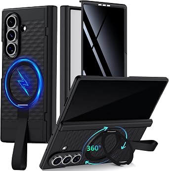 TIANNIUKE for Samsung Galaxy Z Fold 7 Case with Screen Protector,360Rotatable Magnetic Ring Holder Stand with Silicone Strap,Fit for MagSafe [Non-Slip] Hinge Protective Phone Cases 1 Black