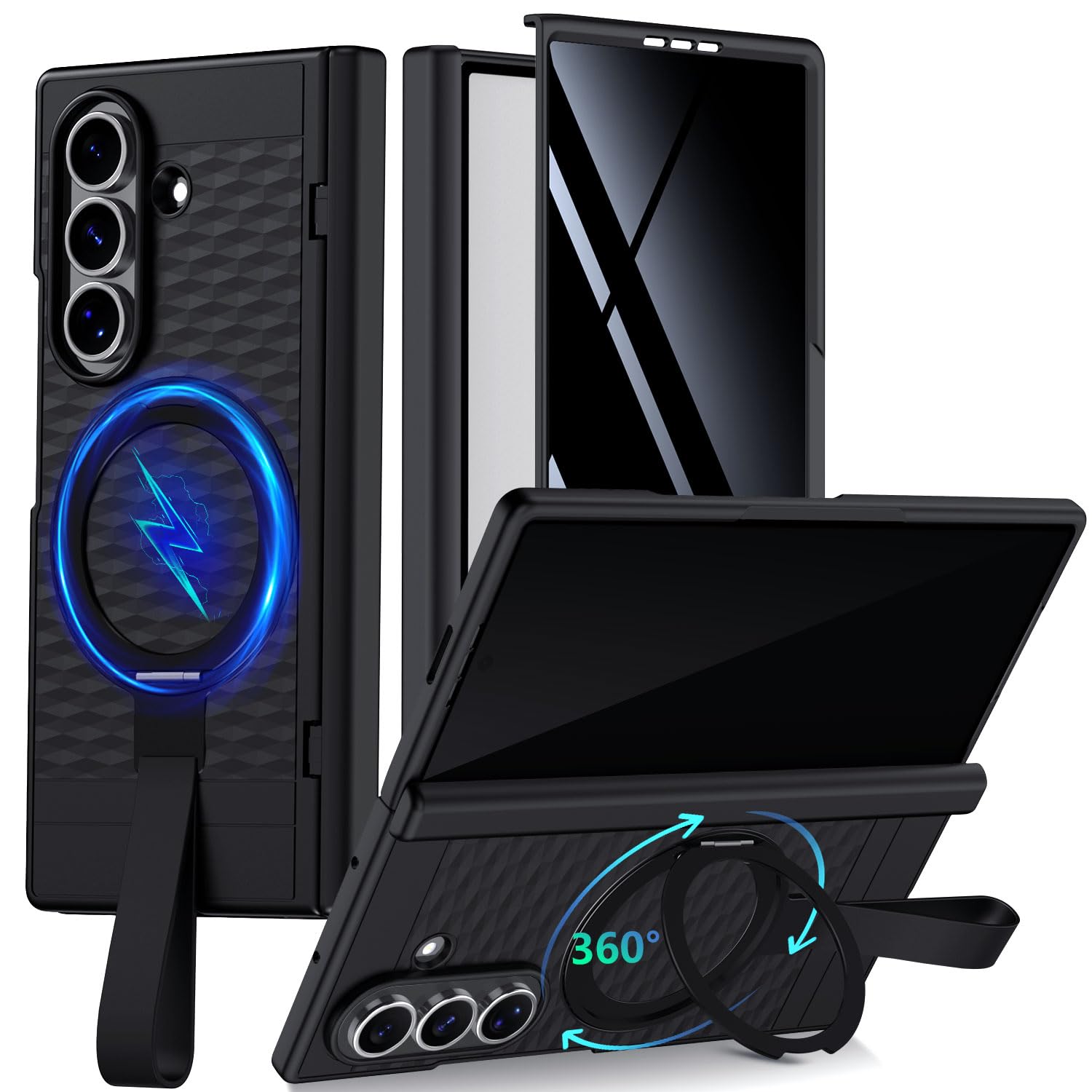TIANNIUKE Custodia per Samsung Galaxy Z Fold 7 con pellicola protettiva, anello magnetico girevole a 360°, supporto con cinturino in silicone, adatta per MagSafe [antiscivolo] custodia protettiva per