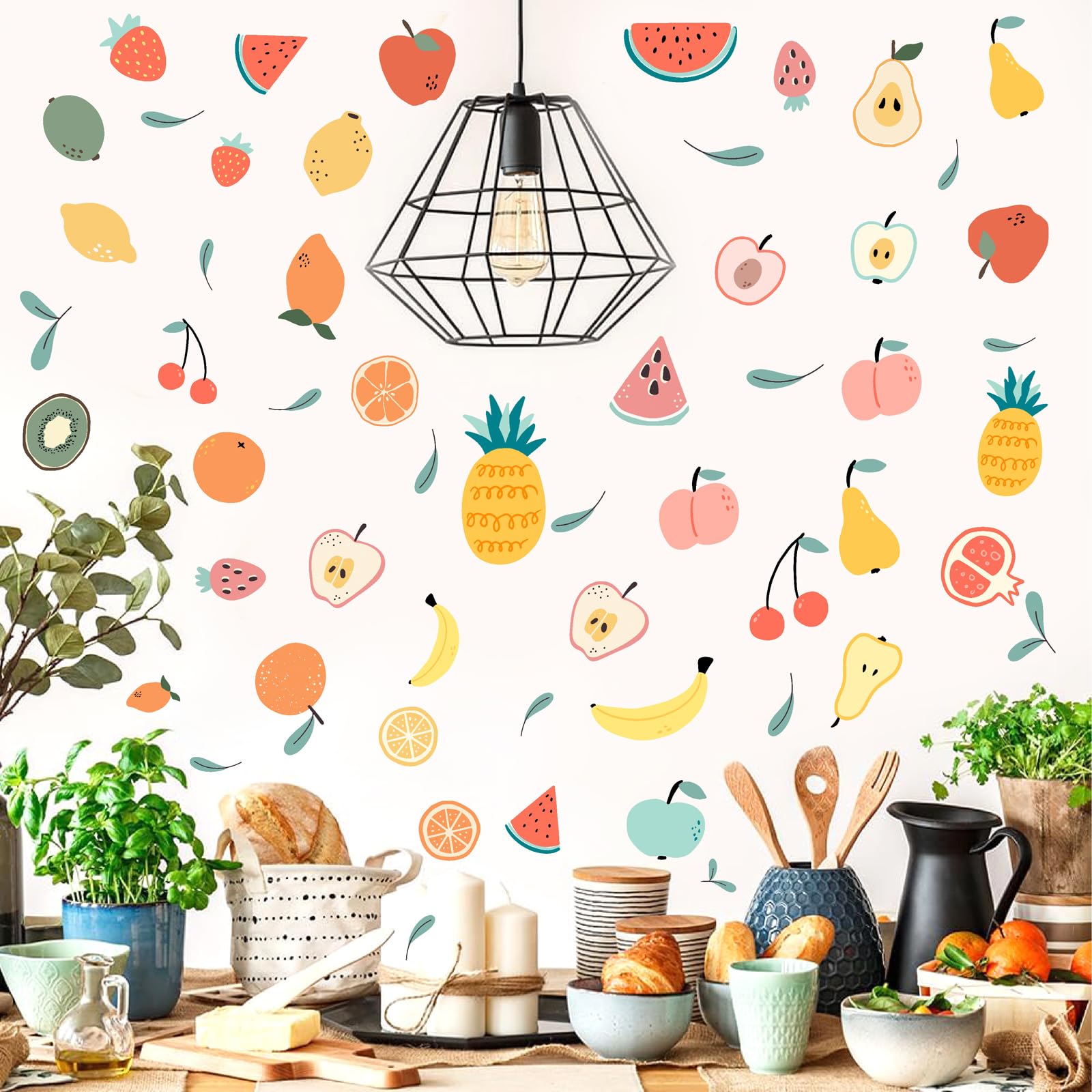 Strawberry & Heart Wall Decals - Removable Fruit Theme Vinyl Stickers For Girls Bedroom, Kitchen, Living Room