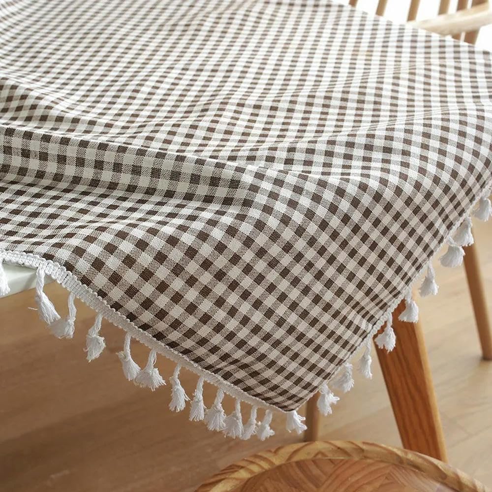 Mantel a Cuadros de 60~300cm con Encaje Cubierta de Mesa de Lino de algodón para Cubierta de Escritorio Mantel de Mesa de té con Colgante Suave paño de Comida