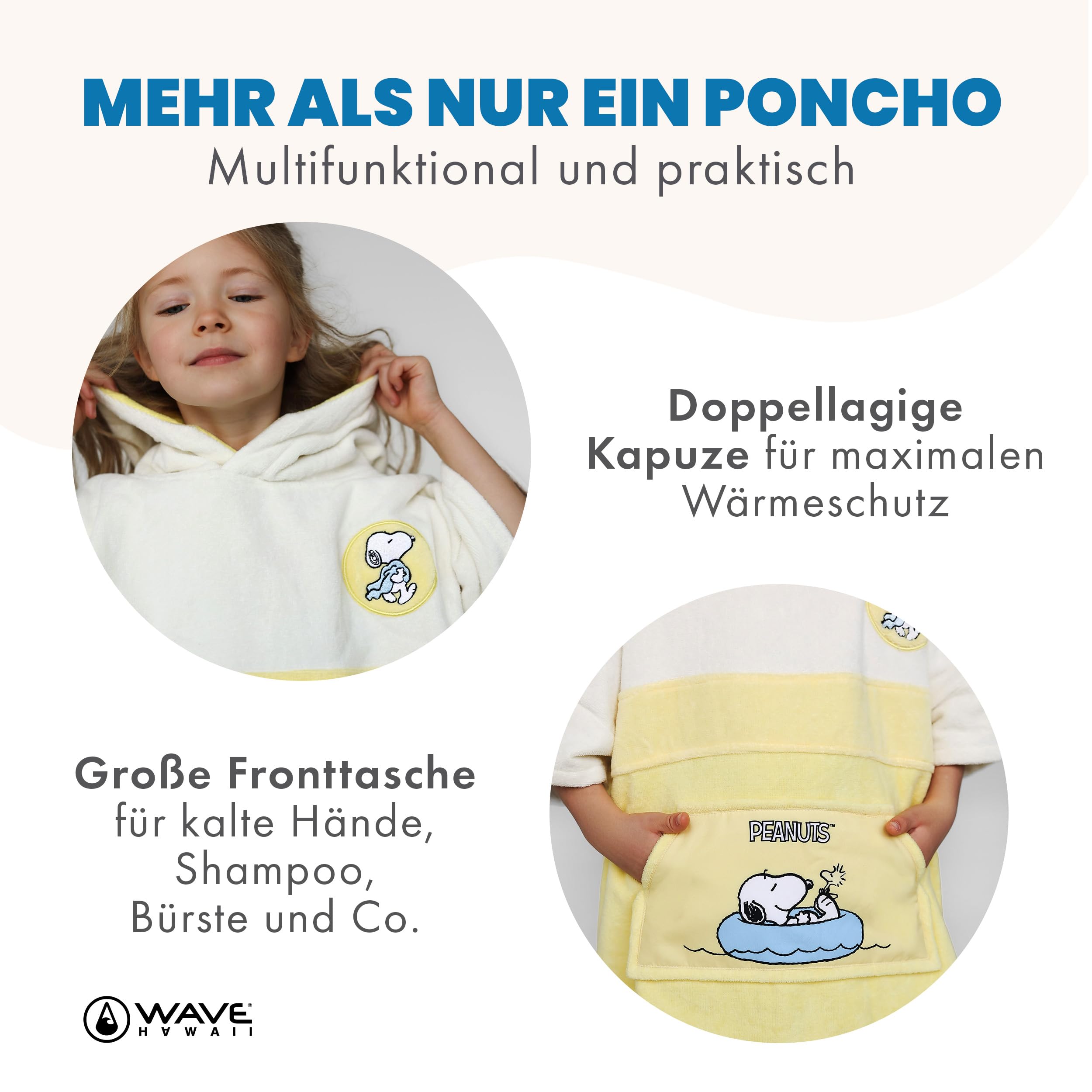 Wave Hawaii Albornoz de Playa para niños, Poncho de Surf para niños de 100% algodón, Albornoz de Playa con Capucha – Suave Toalla para niñas en la Playa, Piscina y Viaje, Tamaño, marrón Claro, XXS