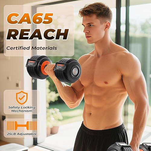 Miniatura 2 de Sportneer - Juego de 2 mancuernas ajustables 5 en 1, cada una de 25 libras de ajuste rápido con mango de textura antideslizante para hombres y