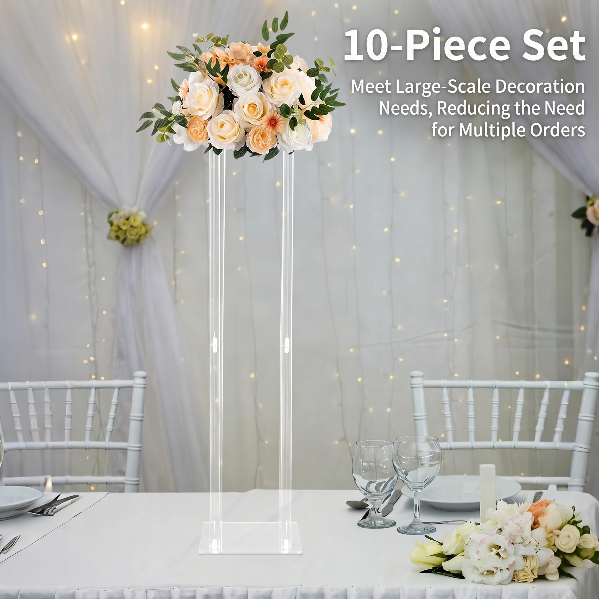 Acryl Blumenständer Set 10 Stück 80cm Transparent Modern | Blumenständer Hochzeit Deko mit stabilem Design 5kg Tragkraft Tischdeko Event Dekoration für Blumenarrangements