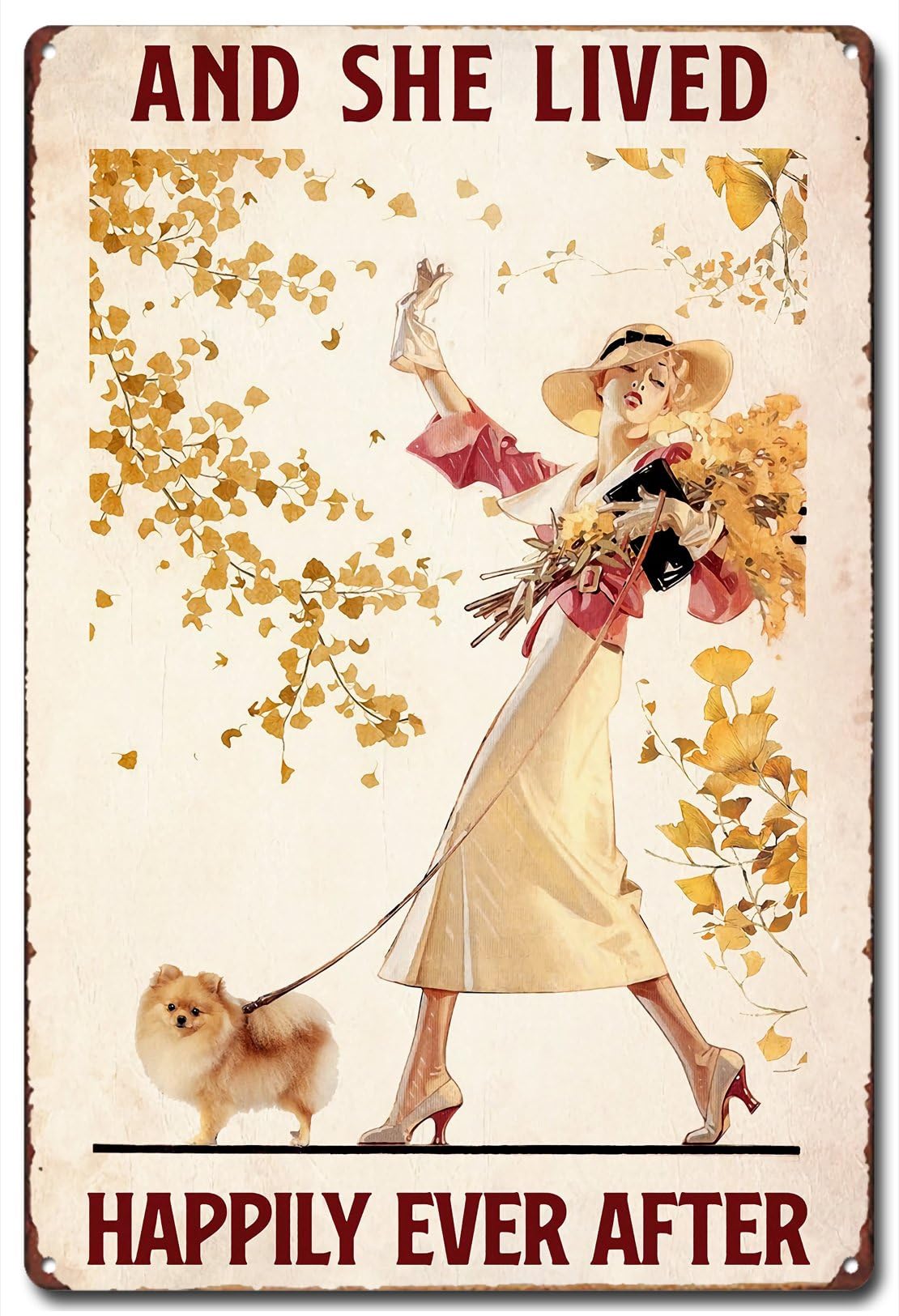 Vintage Metal Tin Sign Pomeranian Dog Lovers Poster, And She Lived Happily Ever After Metal Sign Home Living Decor Art, Gift for Dog Lovers, Dog Lady Vintage Wall Art Print Poster 8X12 Inches