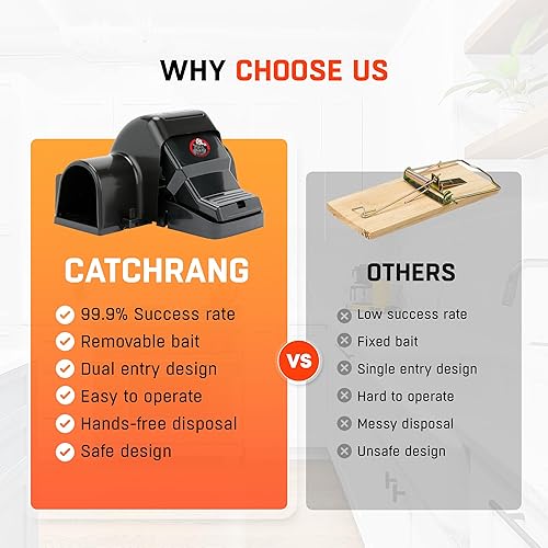 Miniatura 7 de Trampa a presión para ratones y ratas, optimizada para tamaño de roedores, reutilizable, interior y exterior, matanza humana, paquete de 2