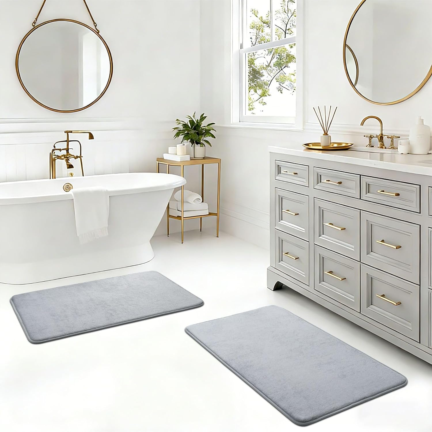 Bathroom Rugs Sets 3 Piece and Bath Mat -Extra Soft Absorbent Quick-Dry Non-Slip Backing - Multi-Use Mat for Laundry （Grey（E1 Mat - 63 x 20+36x24+20x16 Inch ）