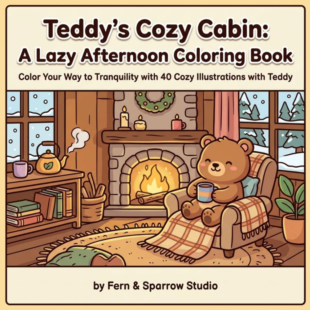 Teddy's Cozy Cabin: A Lazy Afternoon Coloring Book: Color Your way to Tranquility With 40 Cozy Illustrations With Teddy
