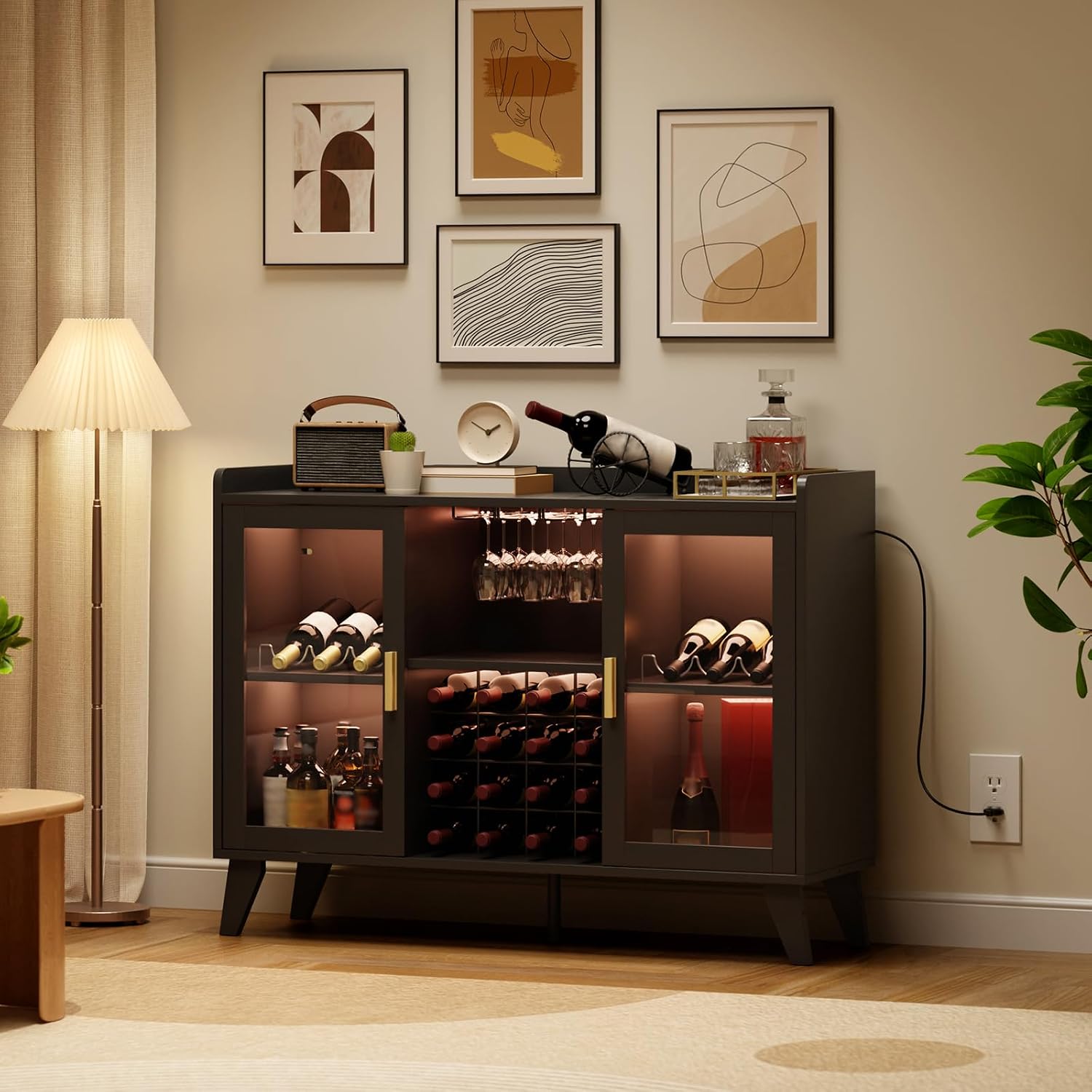 Amazon.com: GAOMON 47In Large Wine Bar Cabinet, Big Wide Liquor Cabinet ...