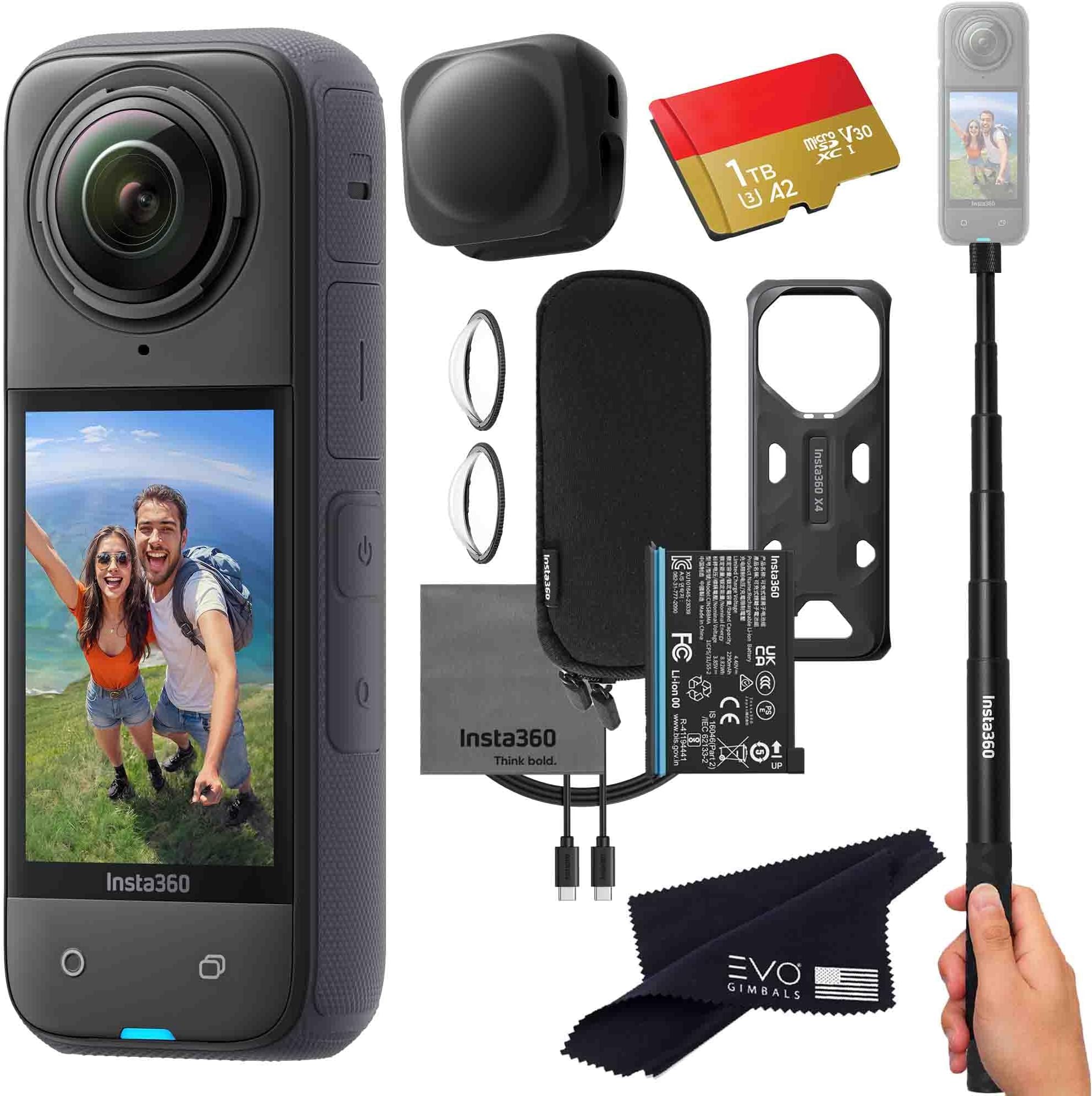 - Insta360 X4 Basic Bundle-8K Waterproof 360 Action Camera with 1/2" 48MP Sensors, 8K 360 HDR Video, 72MP 360 Photo, 4K Single-Lens |Bundle Includes Selfie Stick, Lens Cap (1TB)