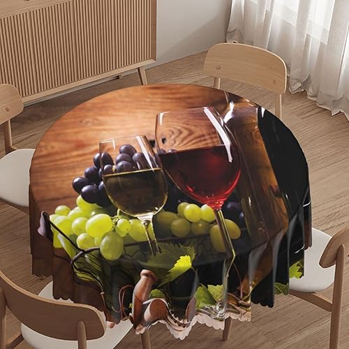 Miniatura 3 de Mantel redondo con estampado de vino, lavable, resistente al agua, a prueba de derrames, lavable, reutilizable, para decoración de mesa de cocina,