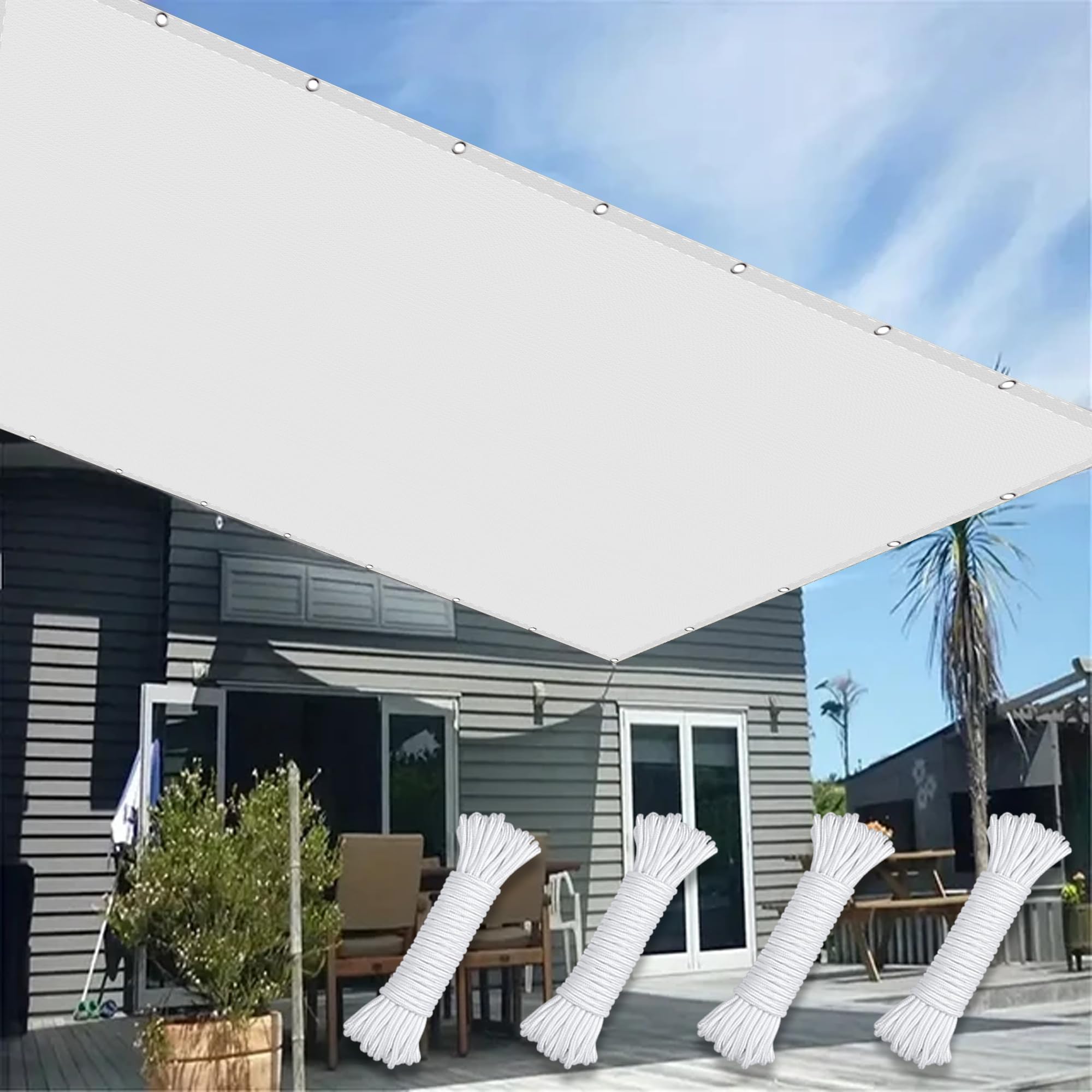 Toile ombrage blanche pour terrasse et balcon protection soleil repas dehors