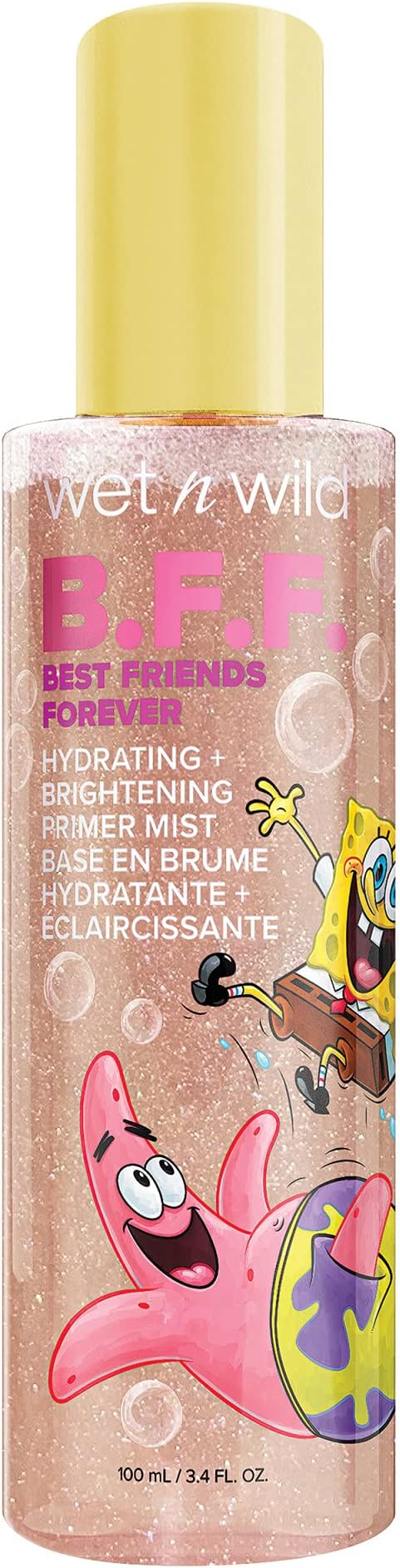 wet n wild Hydrating + Brightening Primer Mist, 3-in-1 Moisturizer, Primer & Glow Enhancer with B.F.F. SpongeBob SquarePants Design, Cruelty-Free - Best Friends Forever