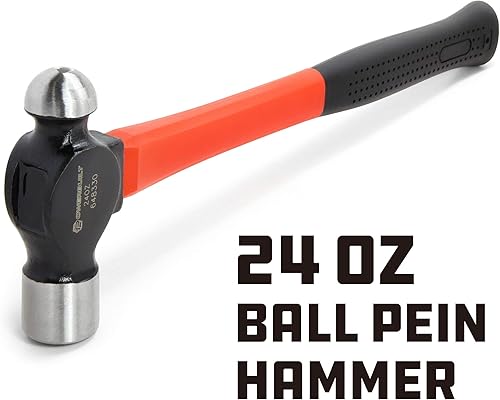 Miniatura 2 de Powerbuilt Martillo de bola de 24 onzas con mango de fibra de vidrio, resistente a golpes y mango de goma antideslizante, acero endurecido tratado