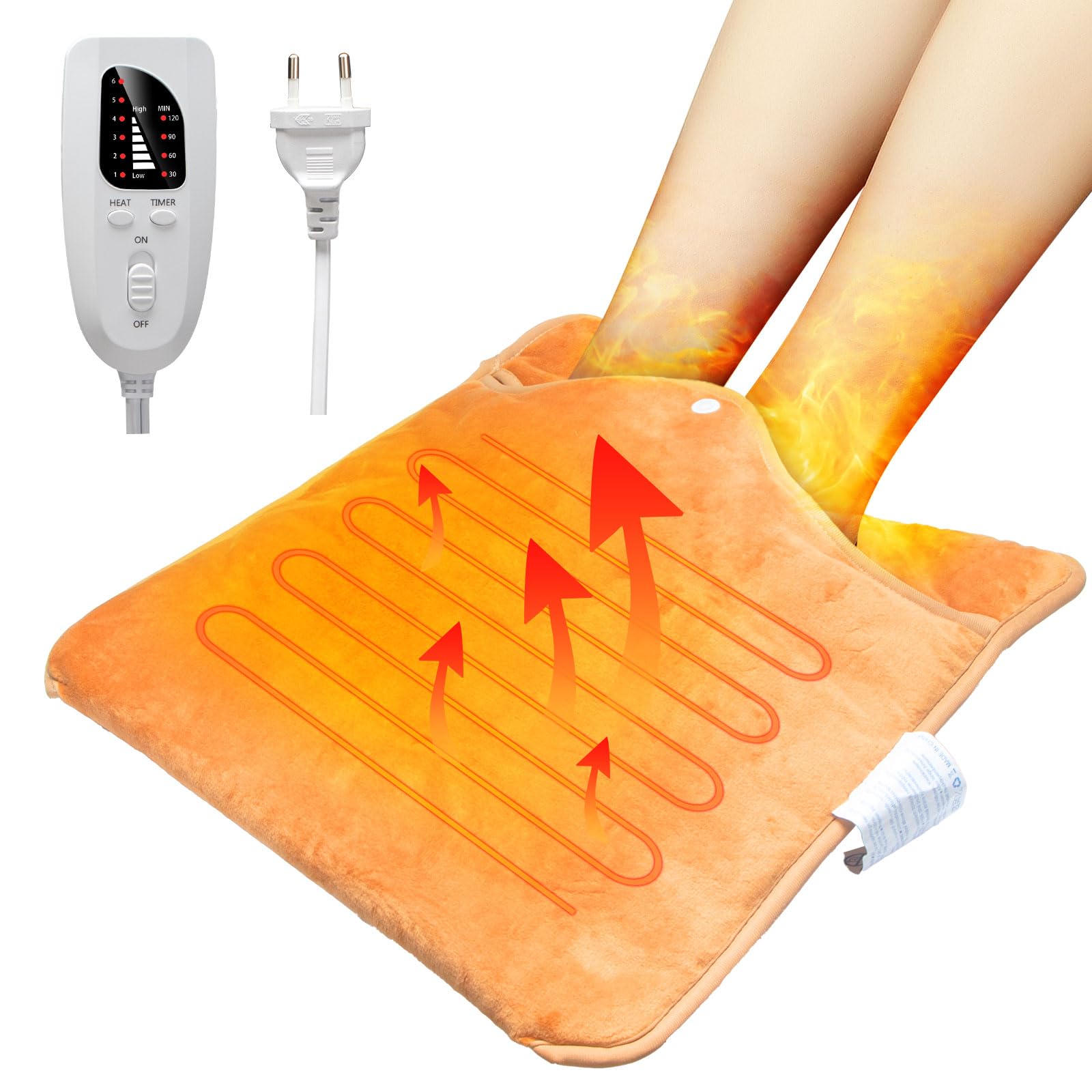 Qoosea Chauffe-Pieds Electrique Chancelière Chauffante Coussin Chauffant 6 Modes de Chauffage 4 Minuterie Arrêt Automatique Chauffage des pieds Électrique Lavable en Machine pour Hommes Femmes