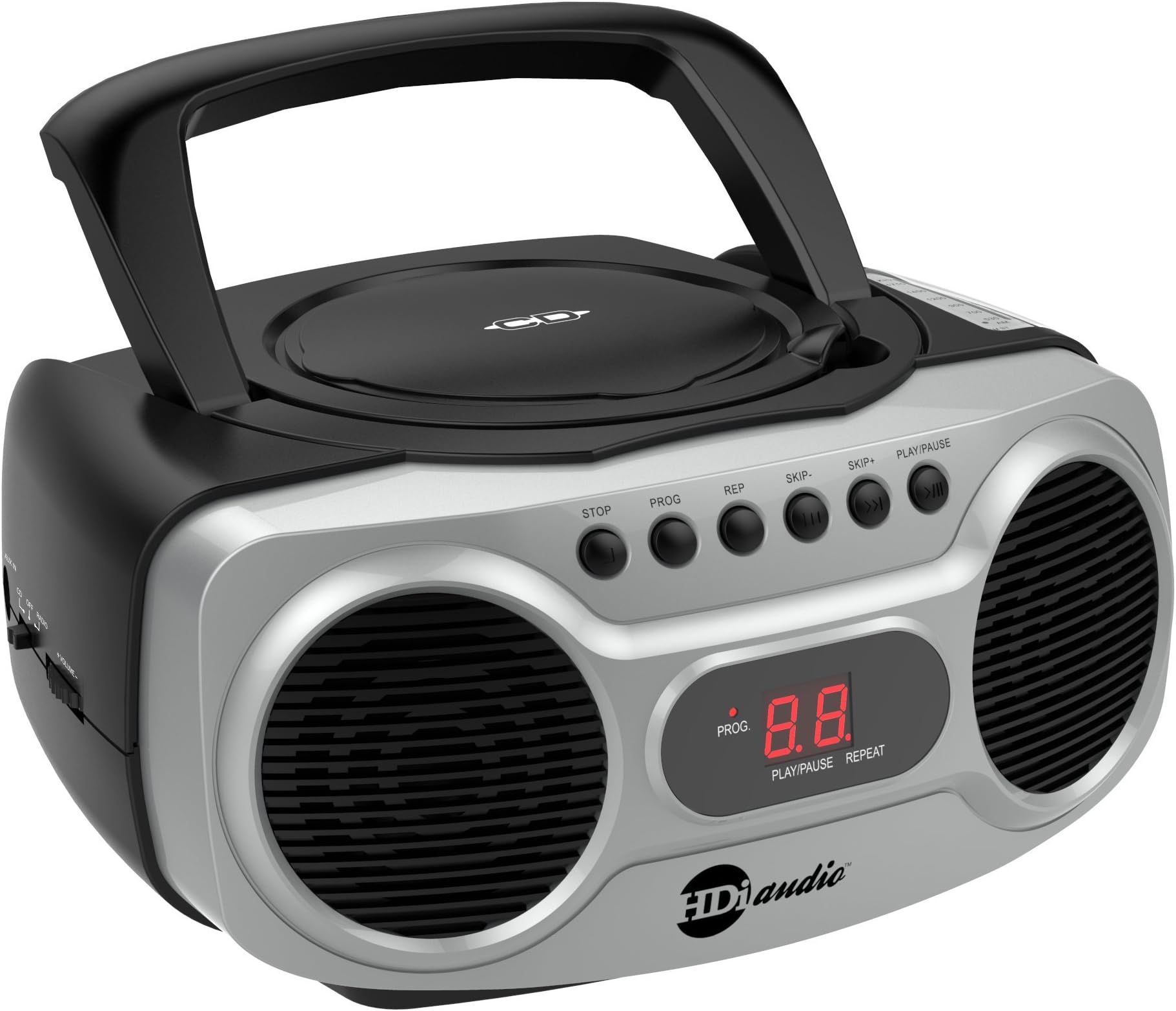 Sport Portable Stereo CD Boombox CD-518 Portable CD Player with AM/FM Radio and Aux Line-in Boombox Black/Silver