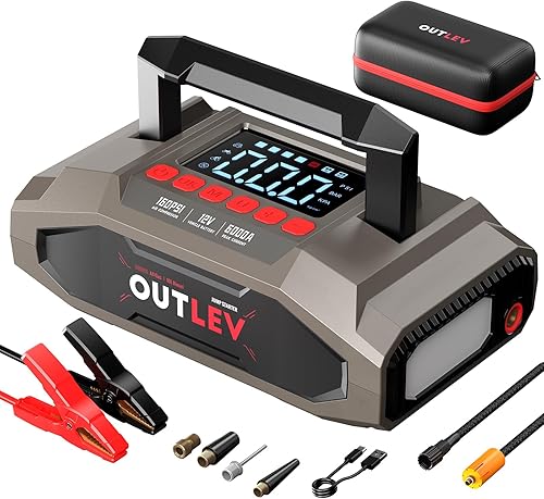 Arrancador de salto con compresor de aire (6000 A 160 PSI) Arrancador portátil todo en uno para automóviles, camiones, caravanas, barcos, carga