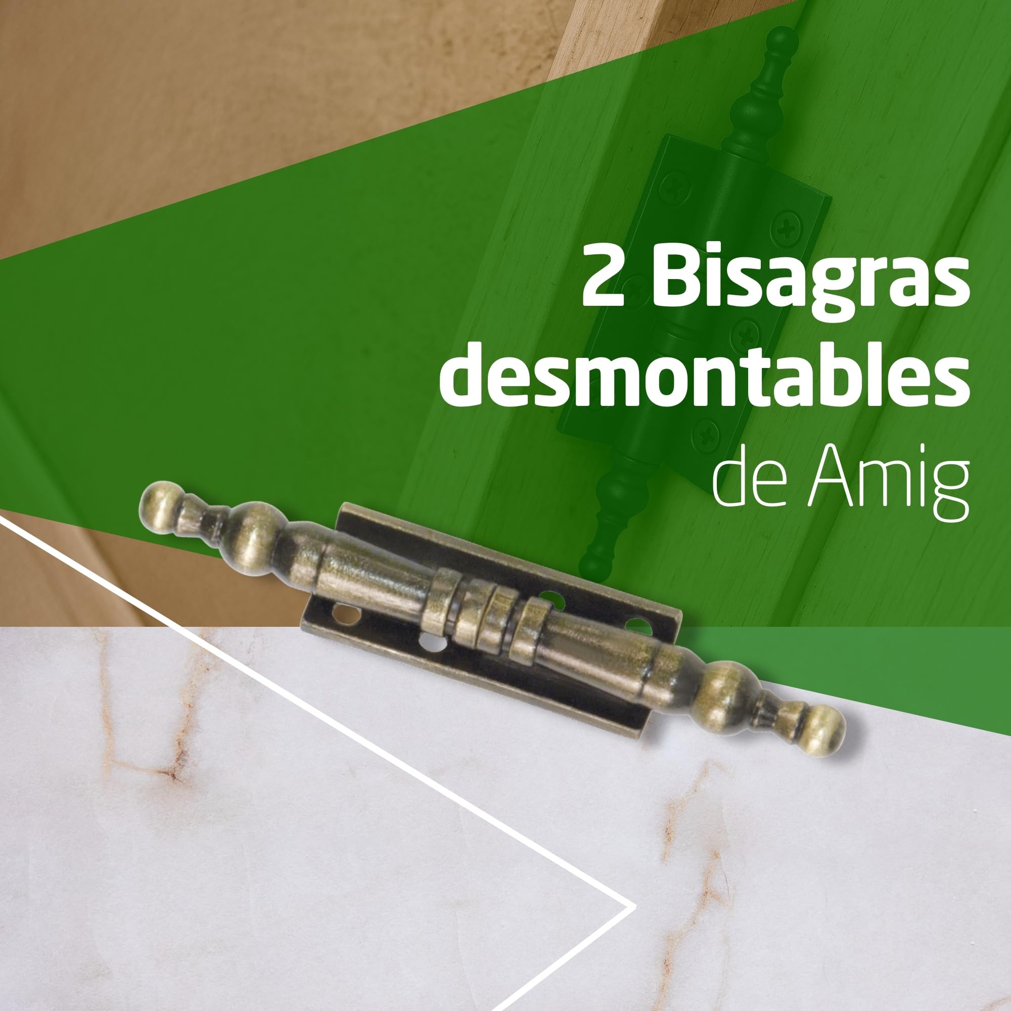 Amig - Bisagra Desmontable Decorativa con Remate - Fabricada en Zamak - Para Puertas Abatibles de Armarios y Otros Muebles - Medidas 100 x 10 mm - Acabado en Cuero