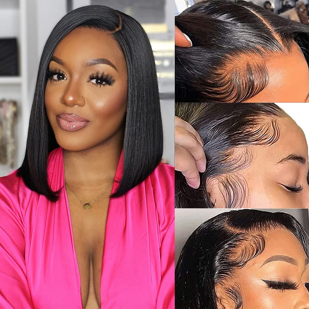 13x4 Lace Front Wigs Human Hair Wigs for Black Women Short Bob Wigs Straight Human Hair Bob Wig HD frontal Wigs Human Hair Glueless Wigs Human Hair Pre Plucked with Baby Hair Natural Color (21 Inch, 13x4 bob wig human hair)