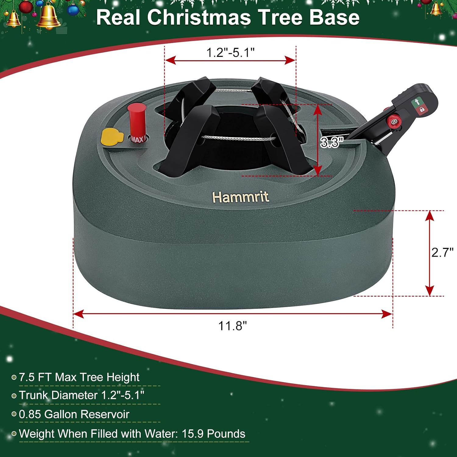 Christmas Tree Stand for 7.5 Ft Real Trees with Reservoirs Heavy Duty Base