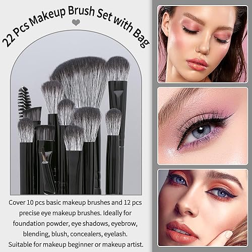 Miniatura 6 de MAGEFY Juego de brochas de maquillaje, 22 brochas de maquillaje sintéticas de alta calidad, brochas de maquillaje para base, brocha para sombra de