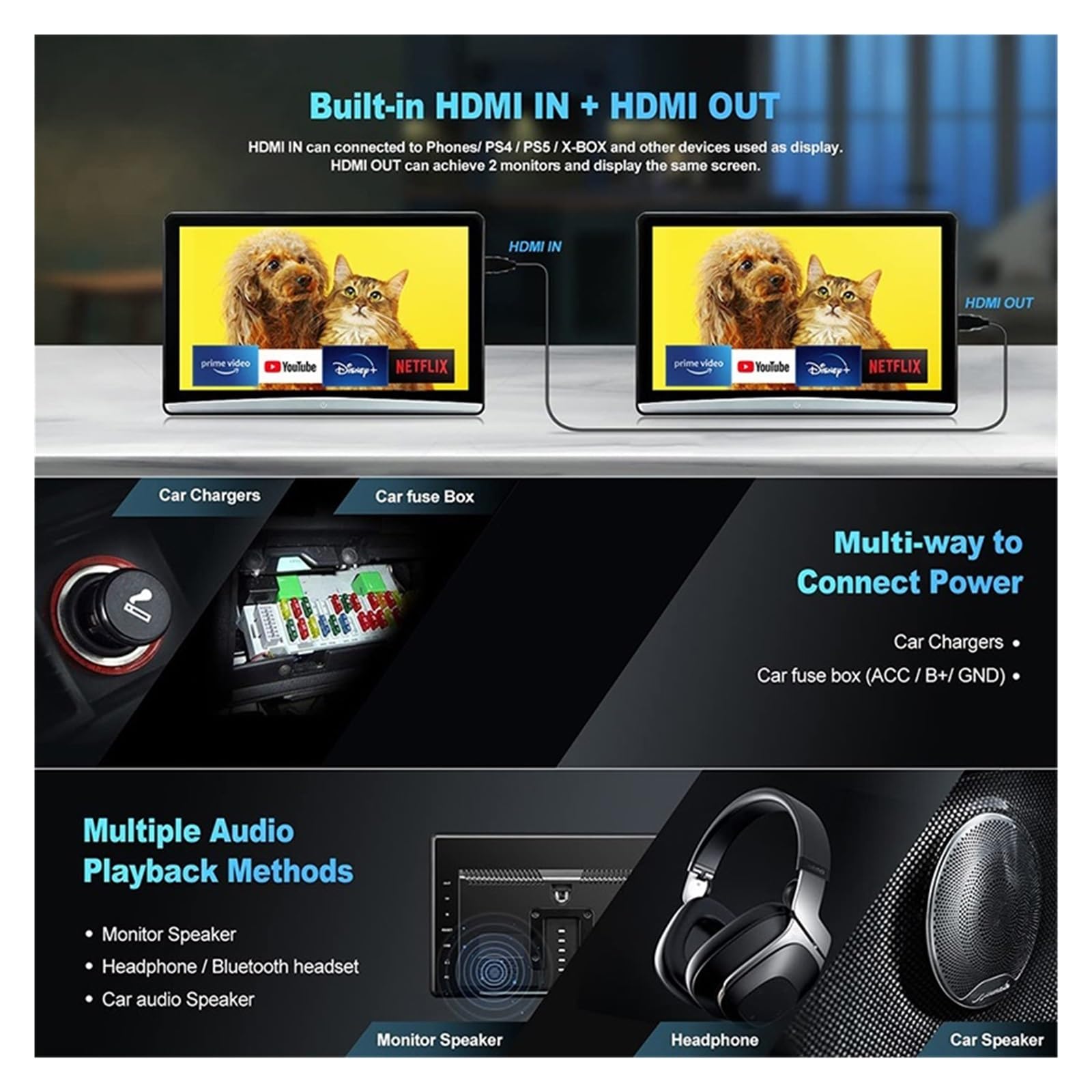 Lettore Dvd per Auto Monitor for Poggiatesta da 13,3 Pollici 4 GB + 64 GB, Tablet Multifunzione, Touch Screen, Lettore Video for Sedili Posteriori, Ingresso HDMI, Uscita FM(1 PCS 3GB-32GB)