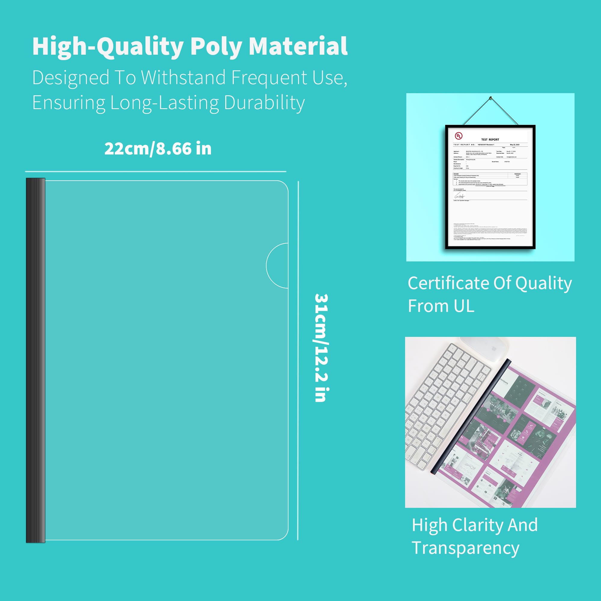 Binditek 12 Pack Report Covers with Sliding Bar, Clear Report Covers for A4 Size Paper - Image 3