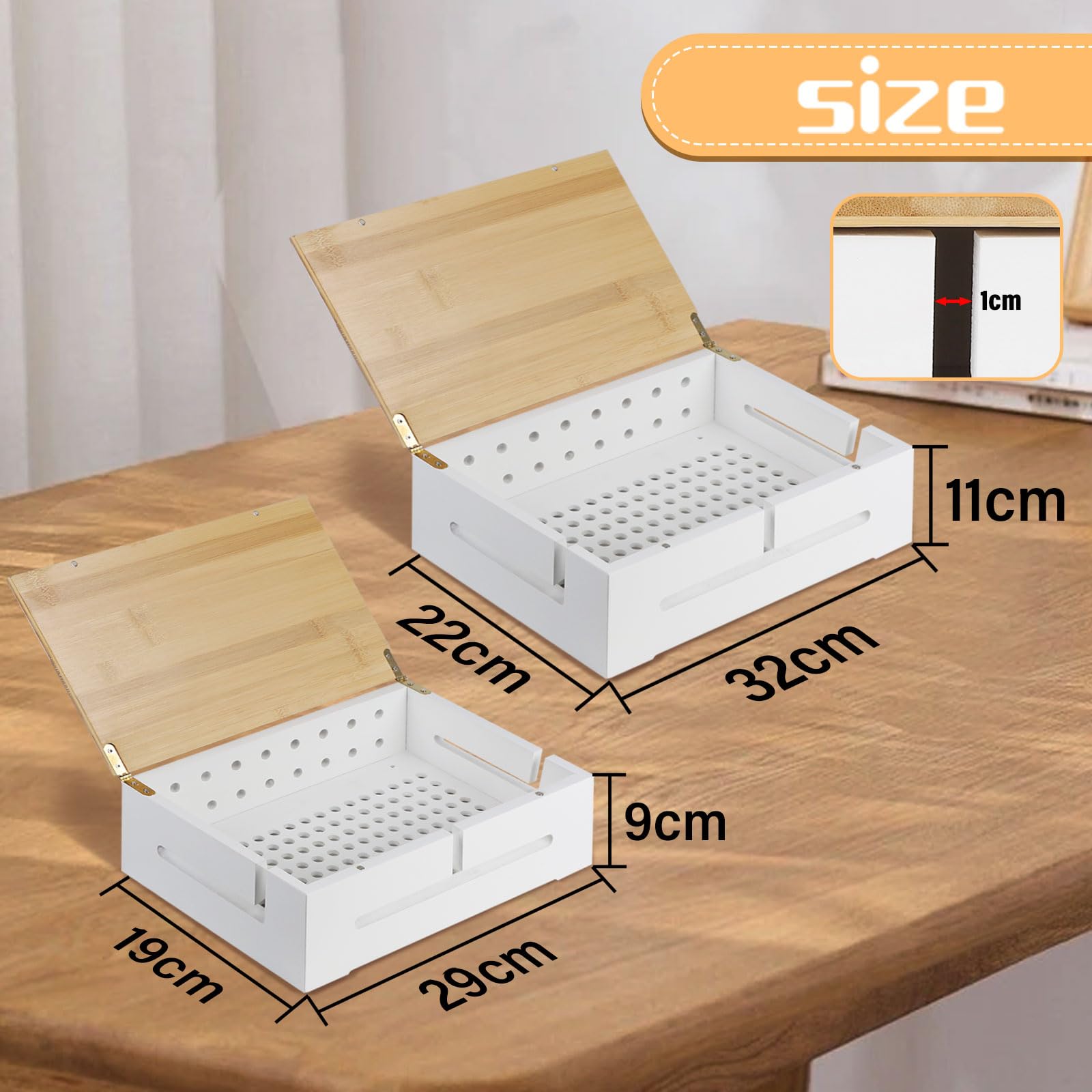 DBREAKS Scatola di gestione deglicavo, 2 scatole in legno con coperchio magnetico in bambù e fascette assemblabili a parete, per organizer percavo