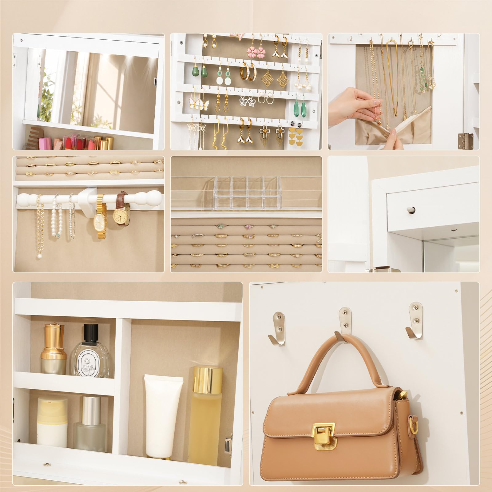 HOOBRO Armoire à Bijoux Pivotante à 360° avec Miroir