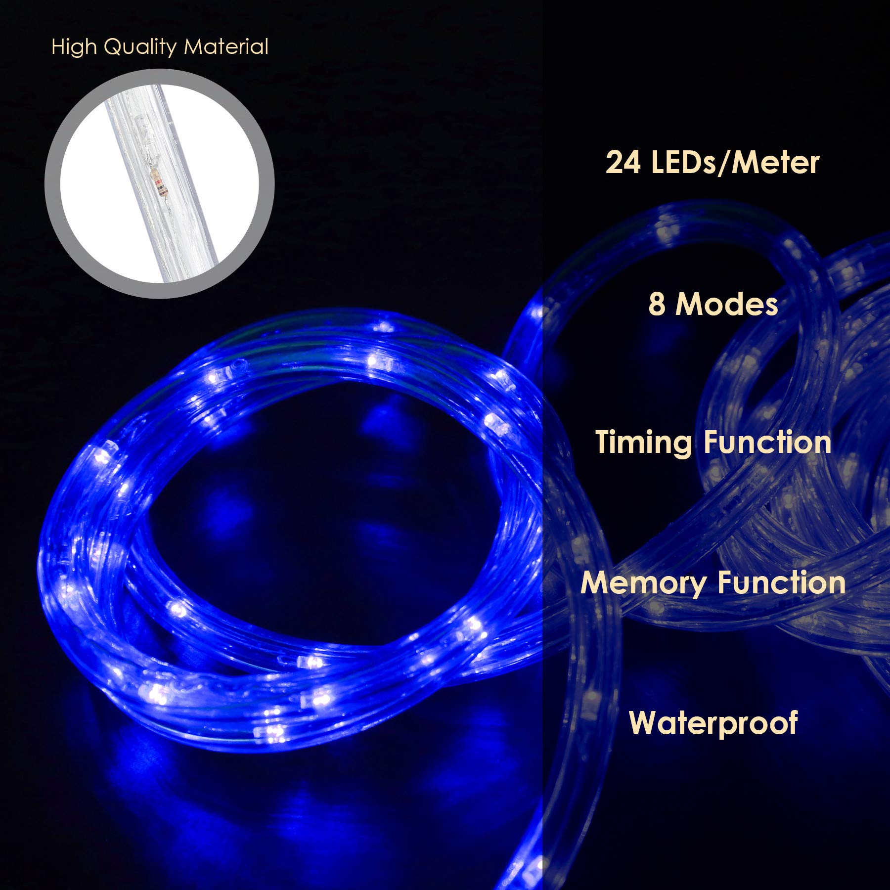 Wąż świetlny na zewnątrz, 10 metrów, 240 diod LED, do użytku na zewnątrz, do wnętrz, 8 trybów pracy, wąż świetlny na Boże Narodzenie, imprezę, wodoszczelny, zewnętrzny łańcuch świetlny,