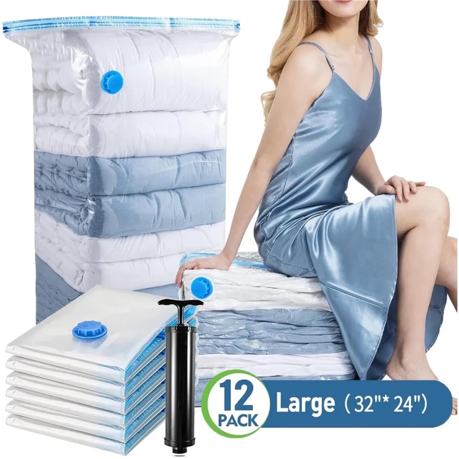 Bolsas de Compresión al Vacío Bolsas de almacenamiento al vacío con bomba | Bolsas de almacenamiento con sellado al vacío que ahorran espacio, paquete de 6 bolsas selladoras for ropa(L12pack)