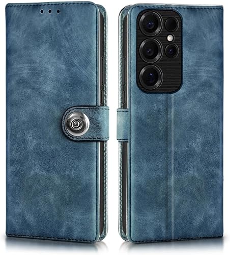 WOW IMAGINE Shock Proof Flip Cover Back Case for Samsung Galaxy S25 Ultra 5G (Magnetic Button Flip Case | Wallet Pockets & Stand | Leather Finish | Aquamarine)