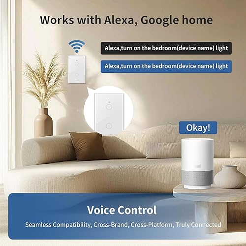 Miniatura 4 de Interruptor de luz de pared táctil inteligente con materia, panel de vidrio templado, requiere cable neutro, un solo polo, Wi-Fi de 2.4 GHz, control