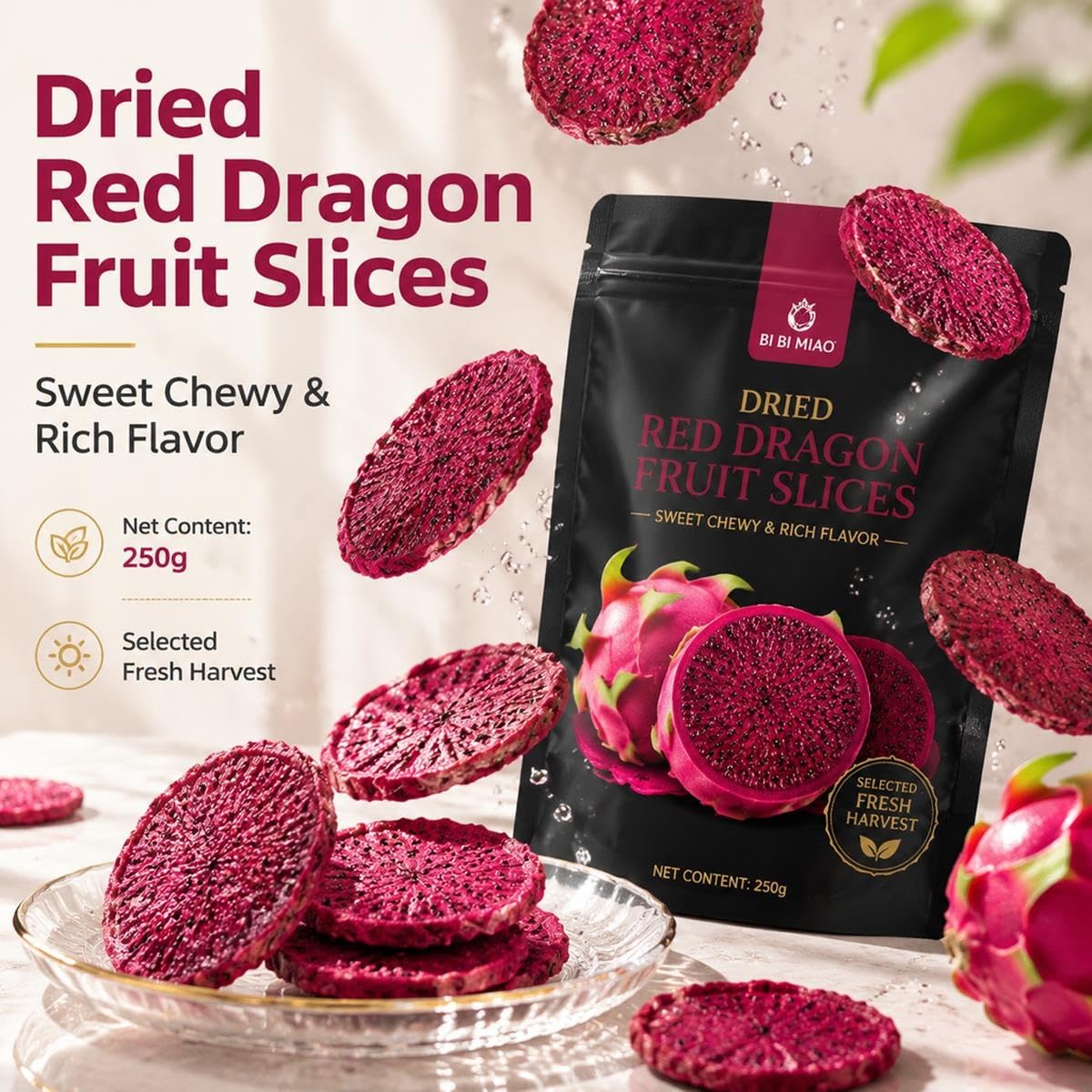 Pitahaya Roja Deshidratada, Fruta Del Dragón, Corte Grueso, 250g