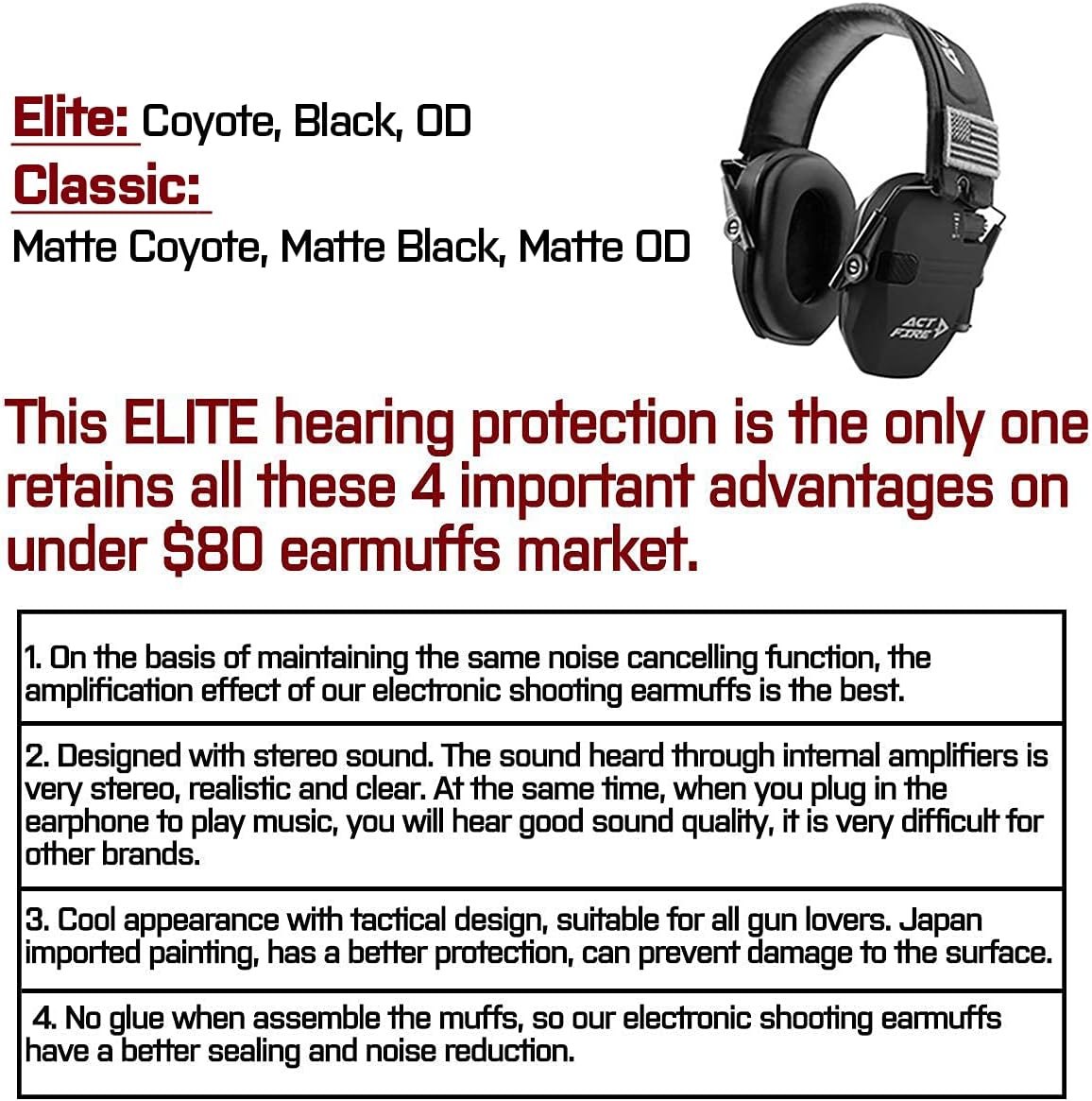 ACT FIRE Ear Protection Hearing Protection for Shooting Gun Range Shooting Earmuffs Elite