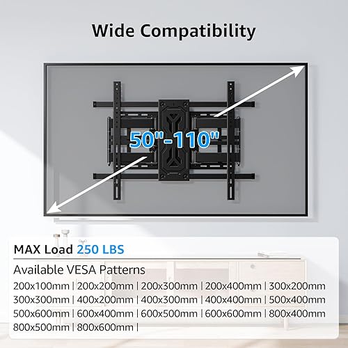 Miniatura 3 de MOUNTUP Soporte de pared para TV de movimiento completo resistente para televisores grandes de 50 a 110 pulgadas, soporta 250 libras, soporte de TV
