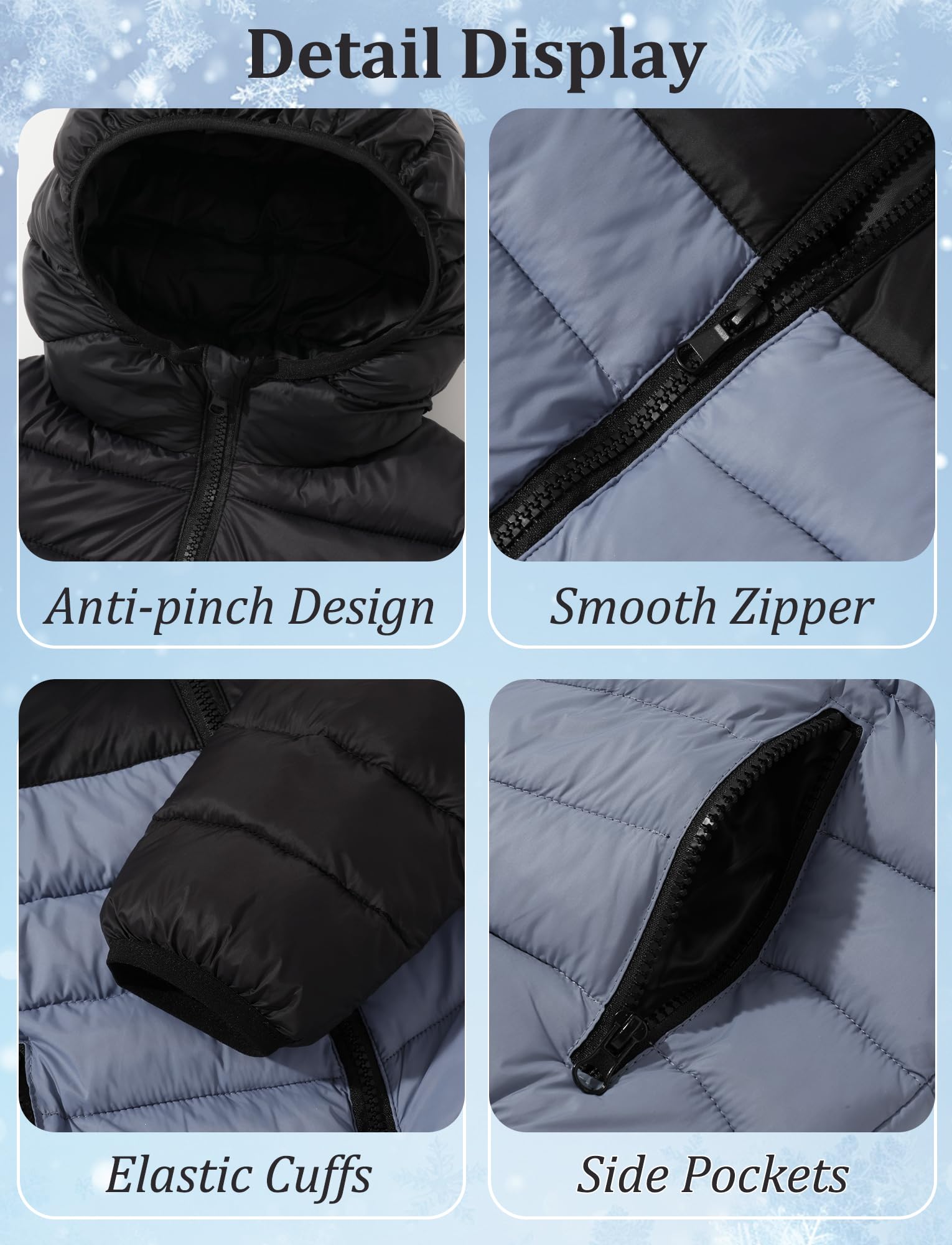 SEAUR Chaqueta Puffer Ligera de Invierno para Niños Casual Cálida Acolchada con Capucha Plegable Resistente al Viento con Cremallera 7-16 Años, gris, 7-8 años