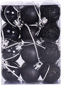 Yansanido Super Small Christmas Balls 24pcs 3cm/1.18" Ornaments Shatterproof Mini Desktop Christmas Tree Balls Multicolor Pastel Tree Ornaments PendantBlack