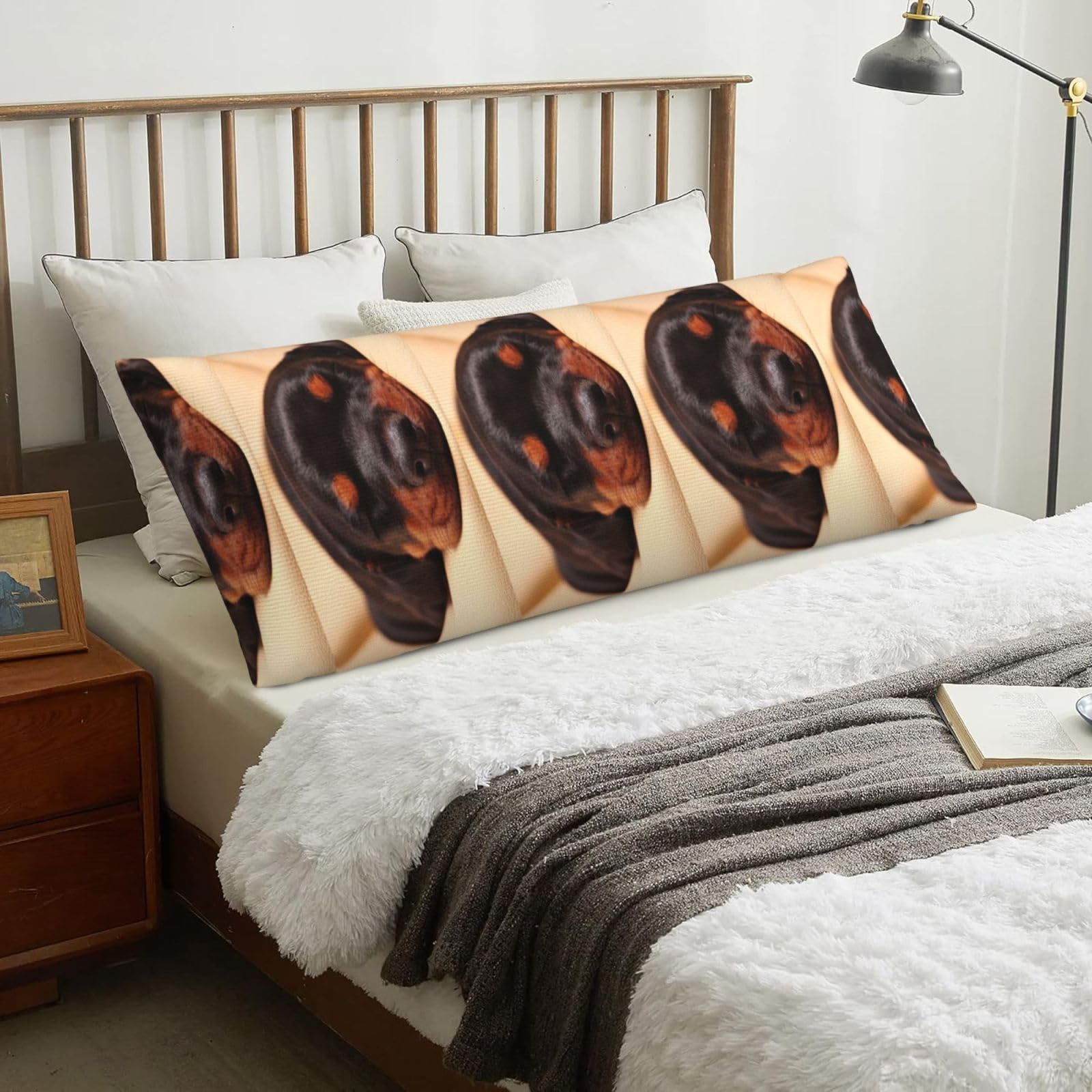 Doberman Puppy Sleeping Dogs Pets Dogs Doberman, Body Pillow Cover with Zipper,Long Body Pillowcase 20 x 60 in