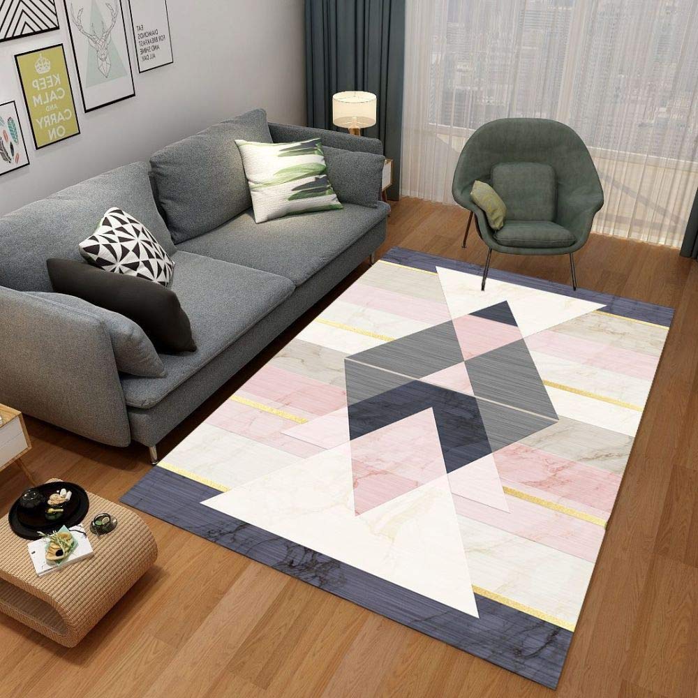 Tapis de sol géométrique 3D lavable pour dire adieu aux taches au salon