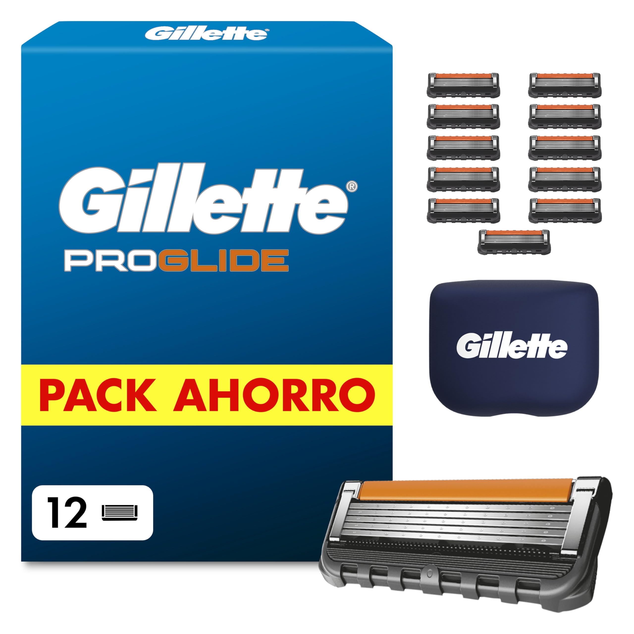 Gillette Proglide Cuchillas de Afeitar Hombre, Pack de 12 | Recambios para Maquinillas de Afeitar Gillette Proglide y Fusion5, con 5 Hojas, Doble Lubricación Y Recortadora de Precisión