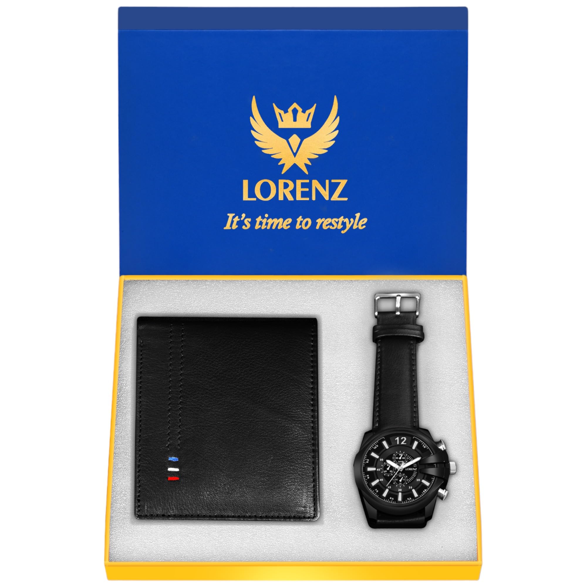 LORENZ Gift Combo Set of Black Analog Watch & Hi-Quality Genuine Leather Wallet for Men | MK-4014GL-01 (B0BGC9GTR9) Amazon Price History, Amazon Price Tracker