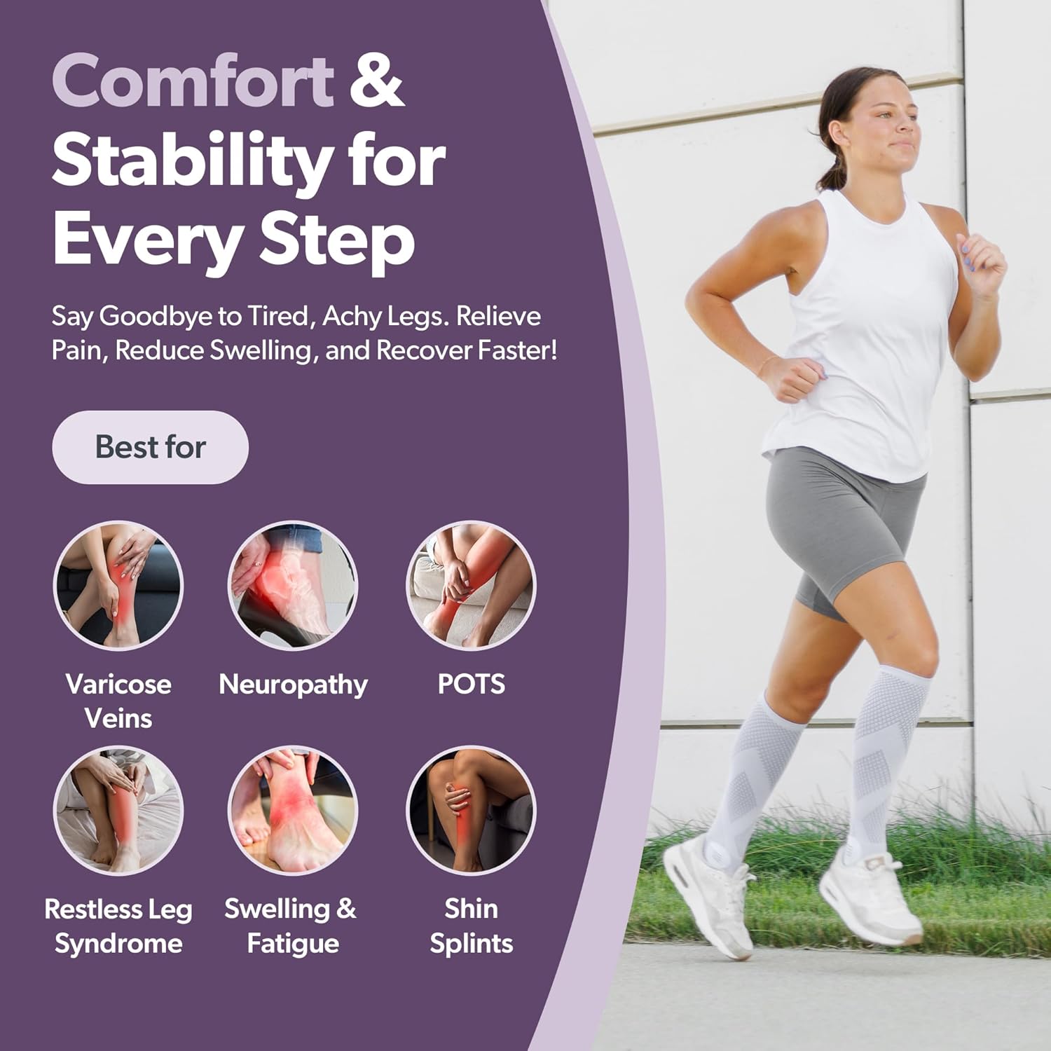 BraceAbility Compression Socks for Circulation - 20-30 mmHg Knee High Neuropathy Open Toe Stockings Best for Varicose Veins, Restless Leg, POTS, Toeless Support for Men or Women - 1 Pair (L - Black) - Image 5