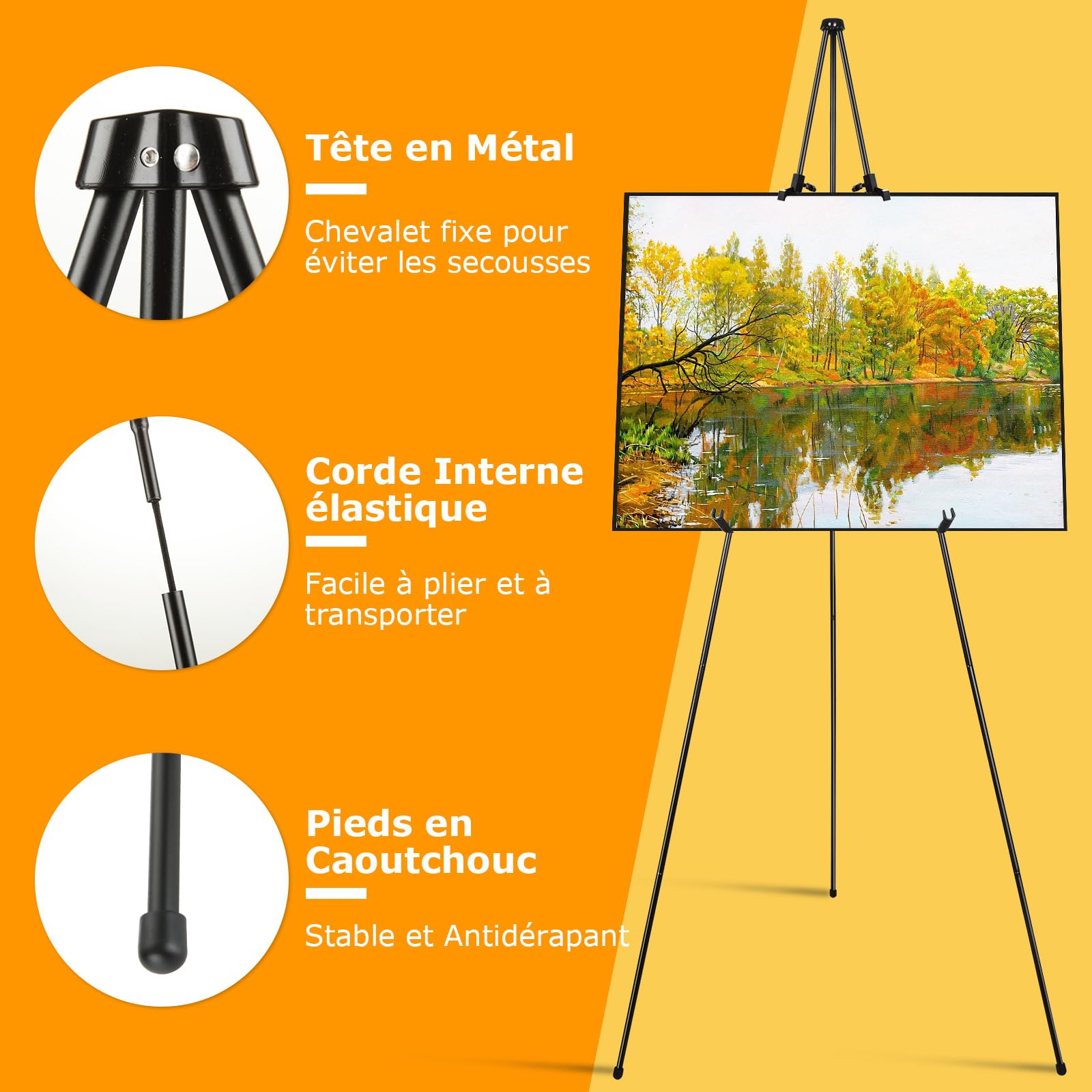 STARVAST Lot de 3 chevalets réglables pour artiste - Hauteur : 160 cm - En métal - Pliable - Pour affichage d'art, signe de mariage, peinture