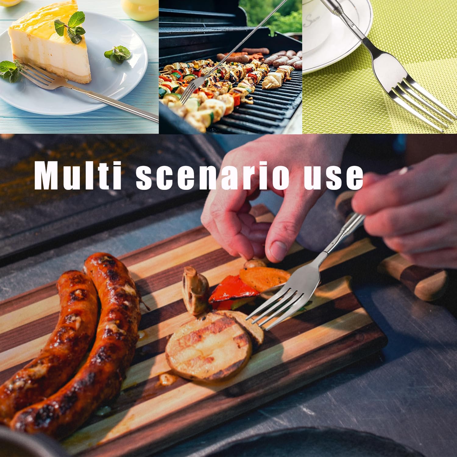 3 Pcs Extendable Forks, BBQ Telescopic Forks Stainless Steel 8.7-25.4Inch Long Handle Fork Barbecue Cutlery Telescopic Toasting Dinner Fruit Dessert pranks for adults gag gifts (3) — Amazon image 3
