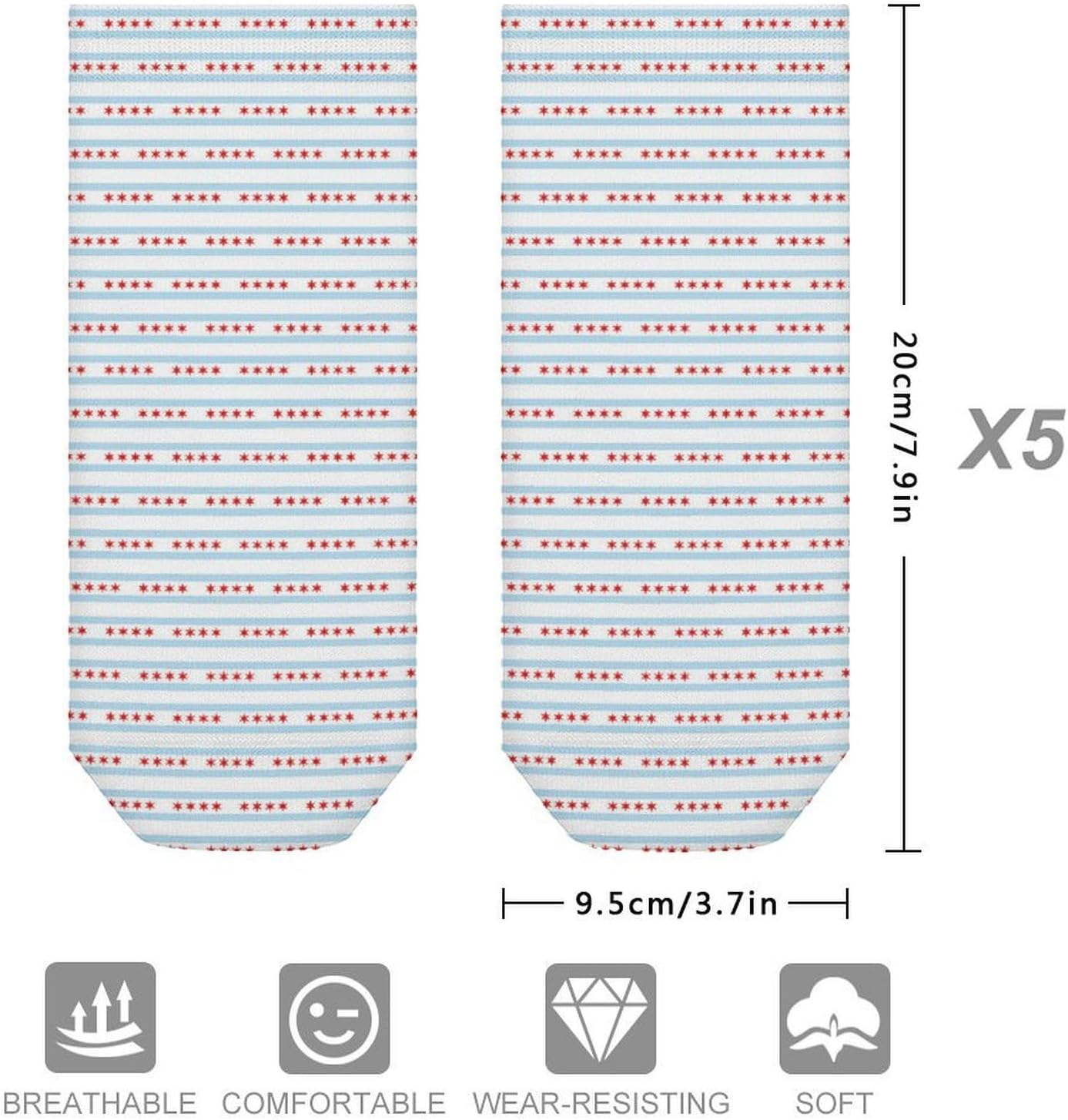 Chicago Flag 5 Pairs Low Cut Ankle Socks Casual Liner Sock No Show Invisible Socks for Men Women