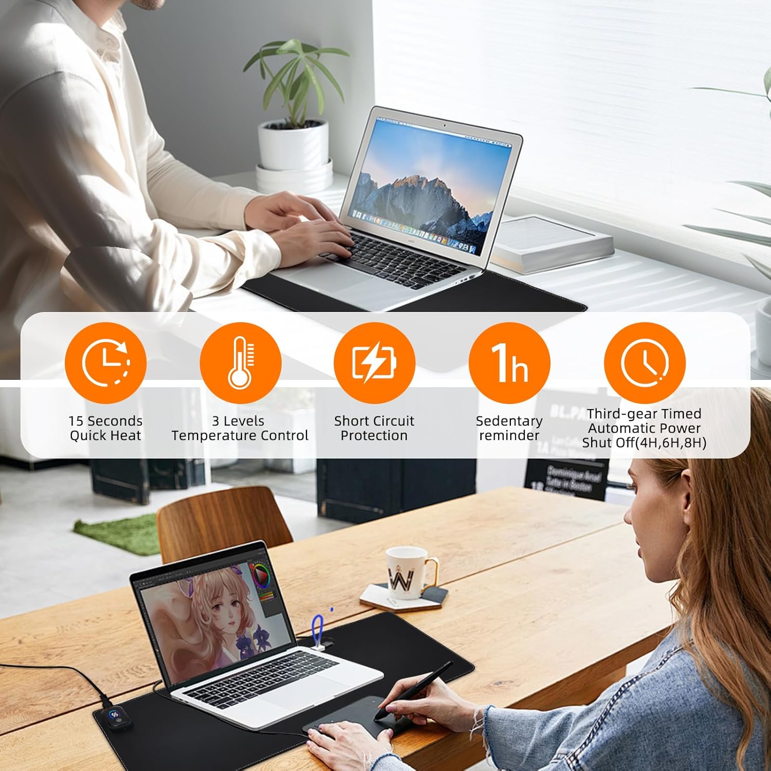 Heated Mouse Pad,Warm Desk Pad with 3 Levels Heating & Timed Auto Shut-Off,PU Leather Heated Desk Pad Foot Warmer Pad for Home Office -31.5 x 13 Inch Black