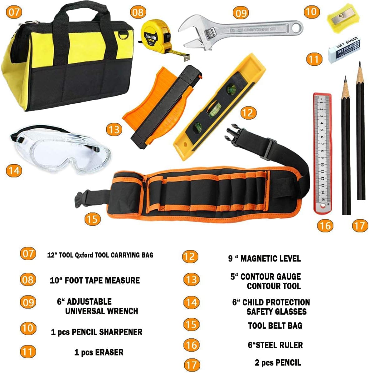 QeeHeng Real Kids Tool Set -Kids Tool kit for Starter with Hammer,Tool Belt,Safety Goggles, Pliers - Image 4